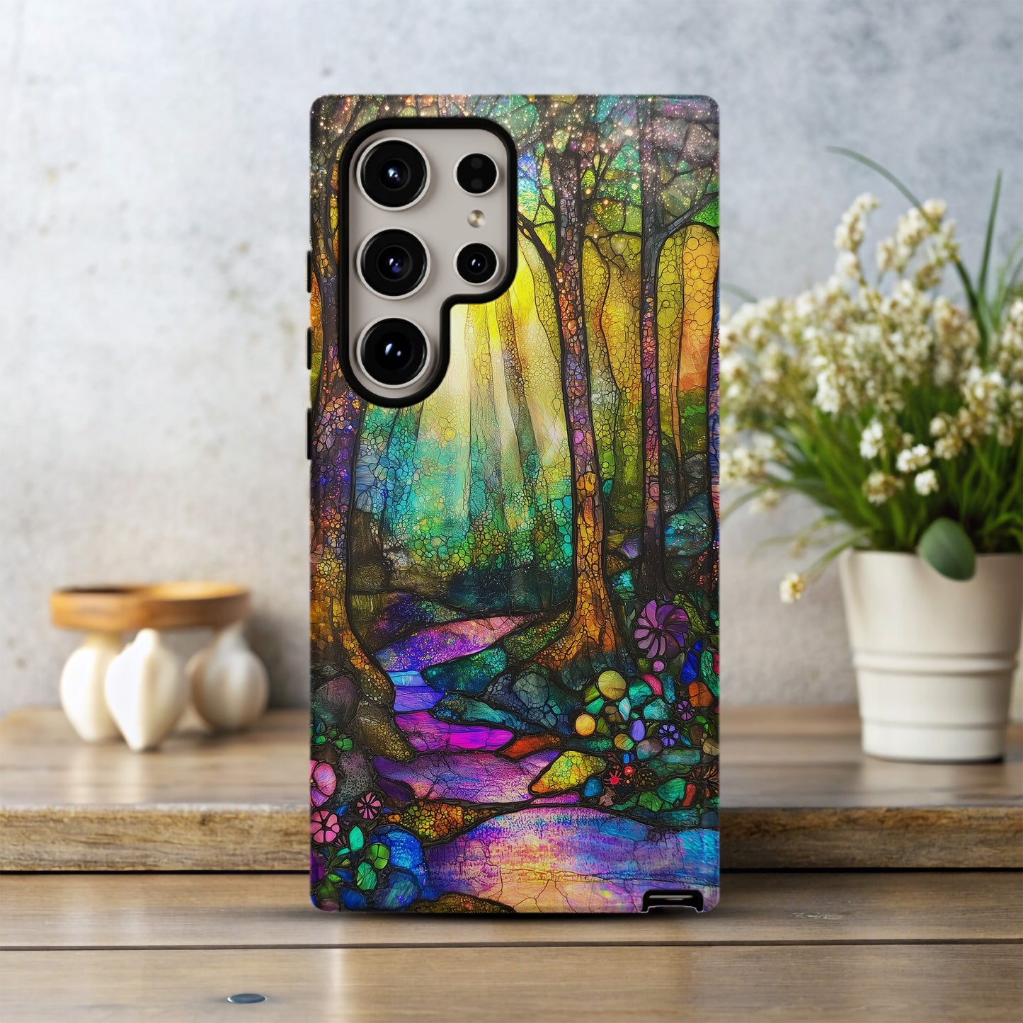 Twilight Enchanted Forest Phone Case – Whimsical Stained Glass Woodland Glow