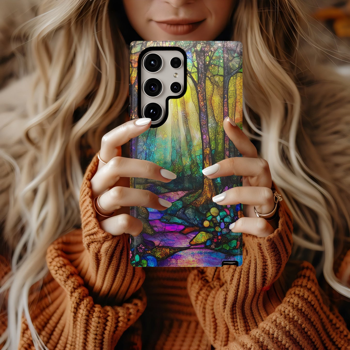 Twilight Enchanted Forest Phone Case – Whimsical Stained Glass Woodland Glow