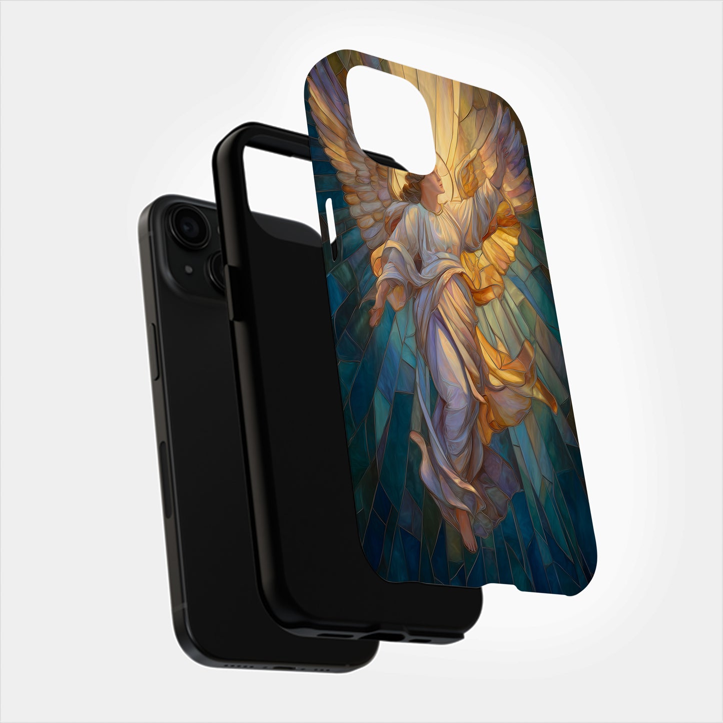 Heavenly Angel Phone Case – Stained Glass Art with Glowing Halo & Outstretched Wings