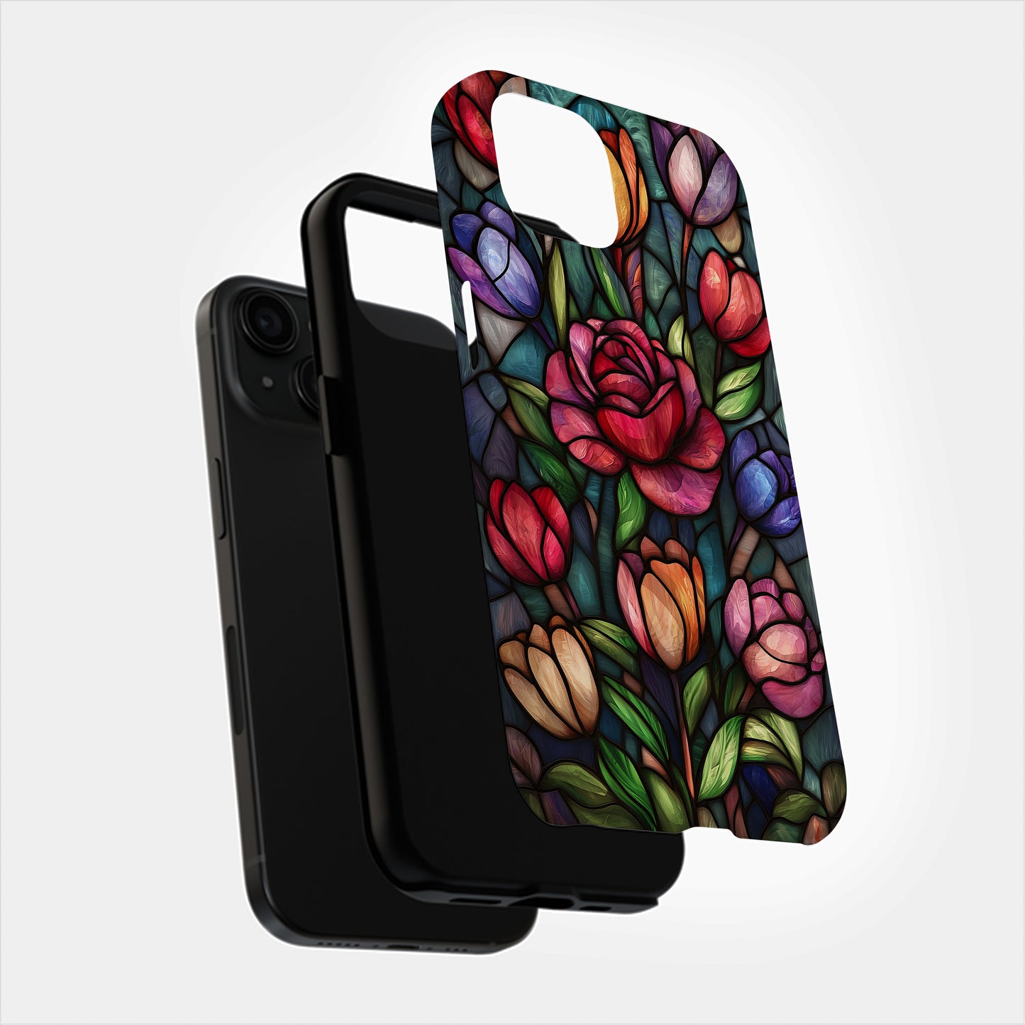 Garden of Light Phone Case – Stained Glass Roses and Tulips in Bloom
