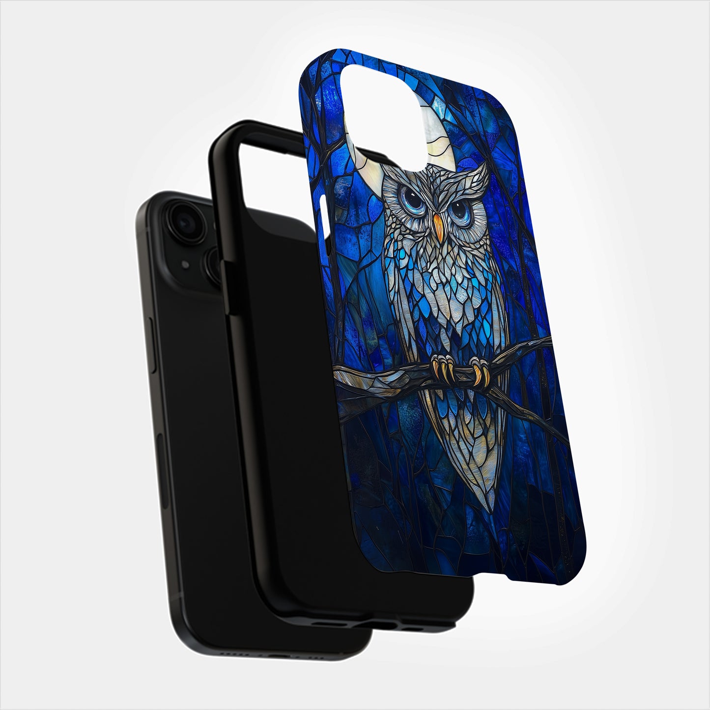 Moonlit Owl Stained Glass Phone Case – Celestial Forest Art