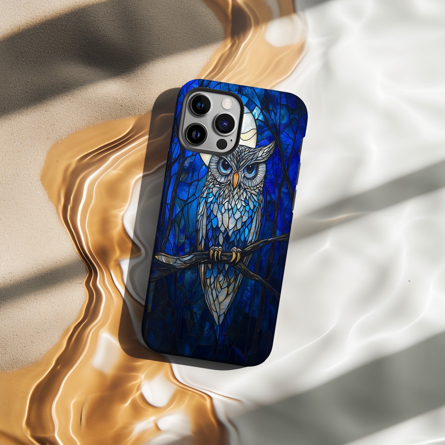 Moonlit Owl Stained Glass Phone Case – Celestial Forest Art