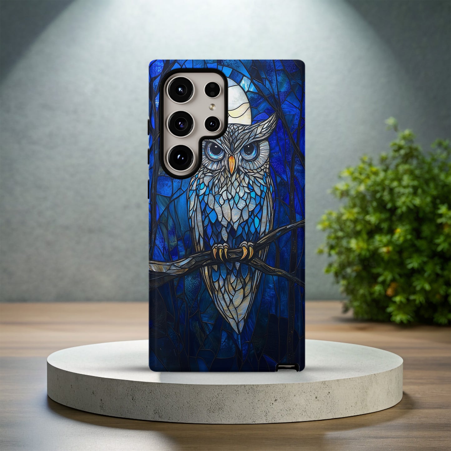 Moonlit Owl Stained Glass Phone Case – Celestial Forest Art