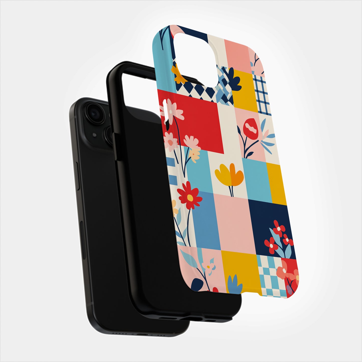 Bauhaus Pop Art Floral Patchwork Phone Case – Bold Modern Design