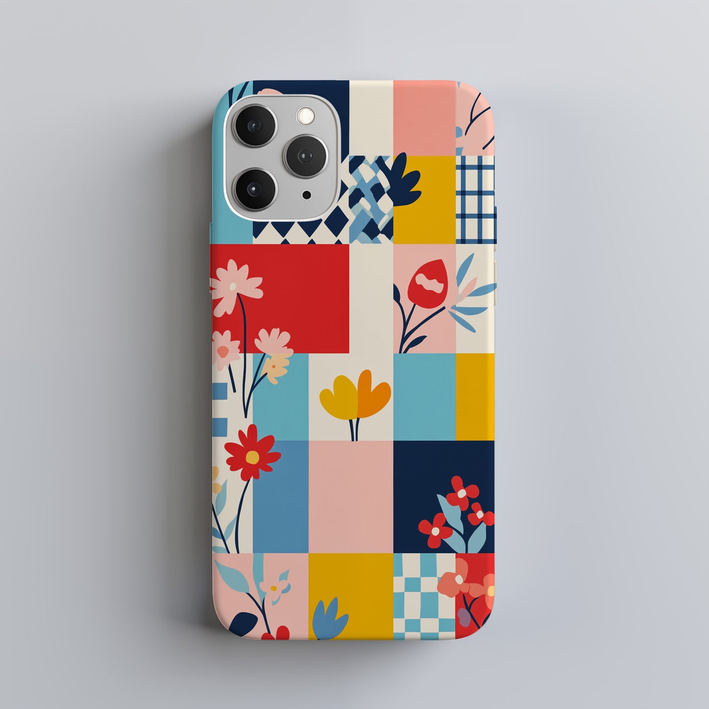 Bauhaus Pop Art Floral Patchwork Phone Case – Bold Modern Design