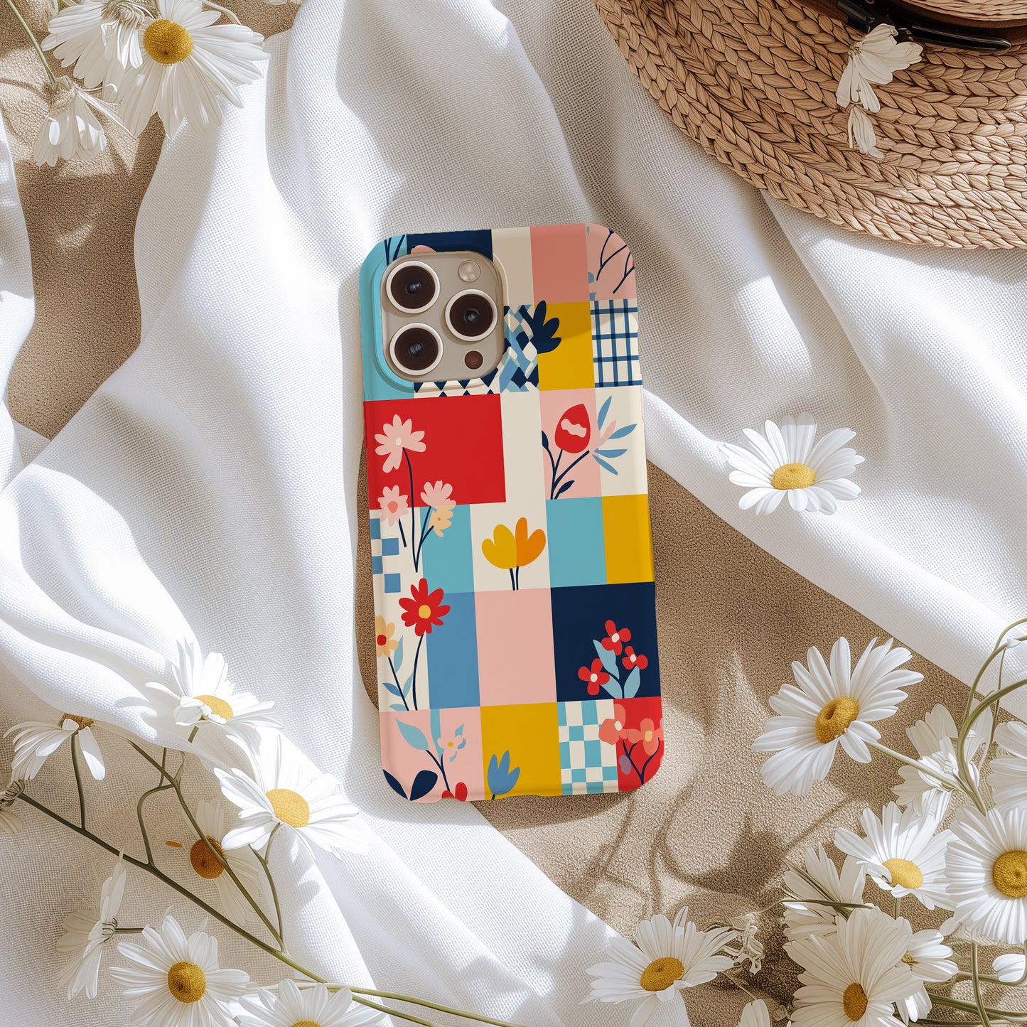 Bauhaus Pop Art Floral Patchwork Phone Case – Bold Modern Design