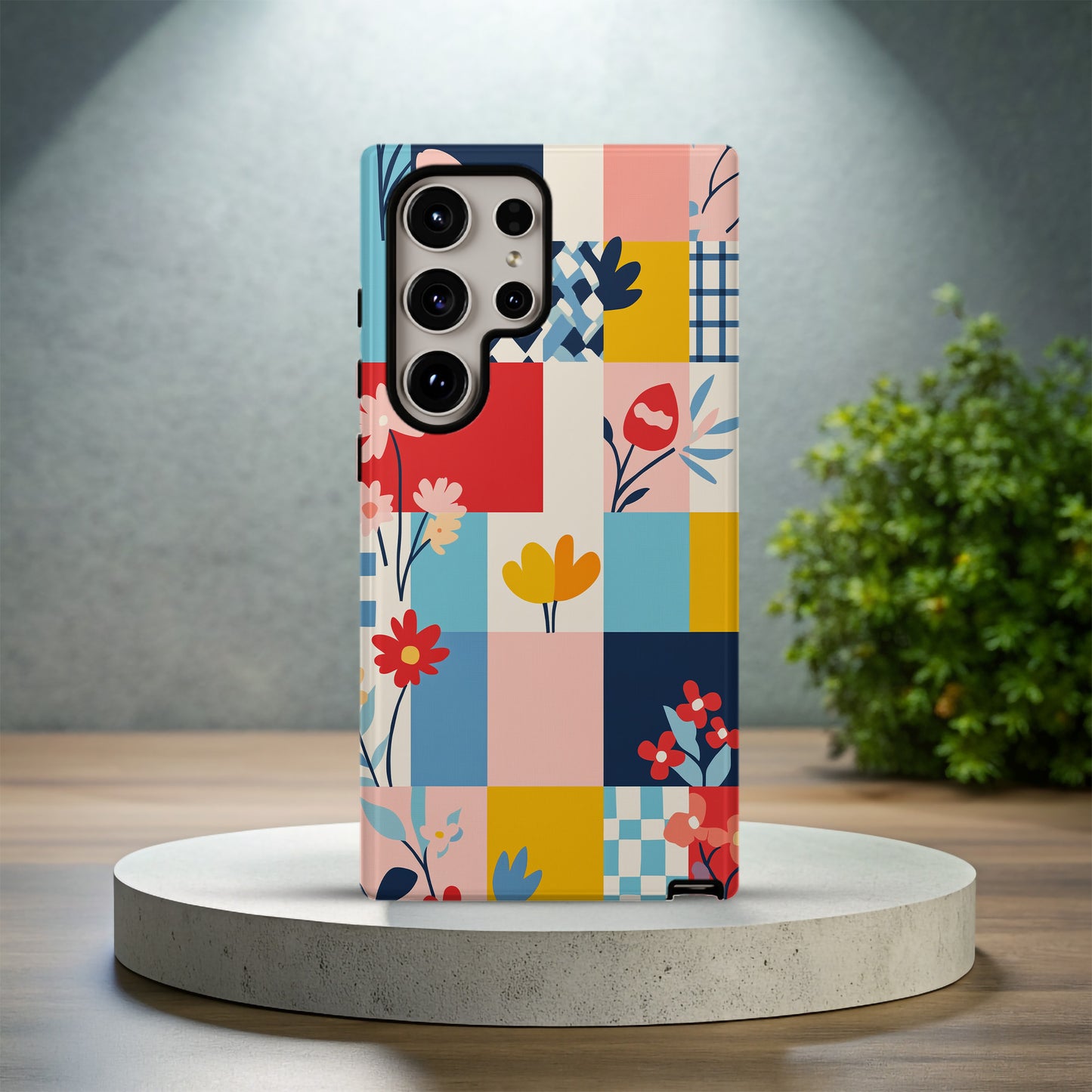 Bauhaus Pop Art Floral Patchwork Phone Case – Bold Modern Design