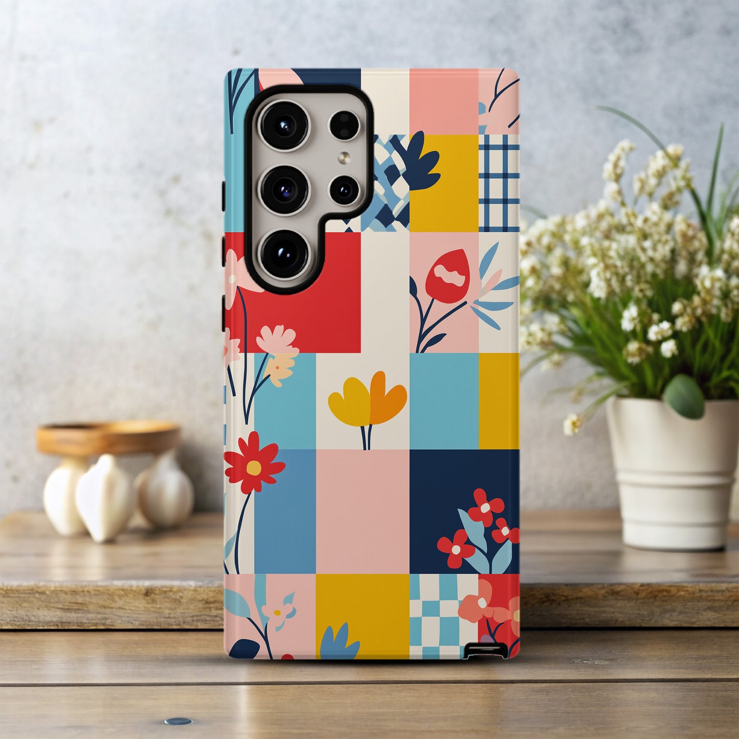 Bauhaus Pop Art Floral Patchwork Phone Case – Bold Modern Design