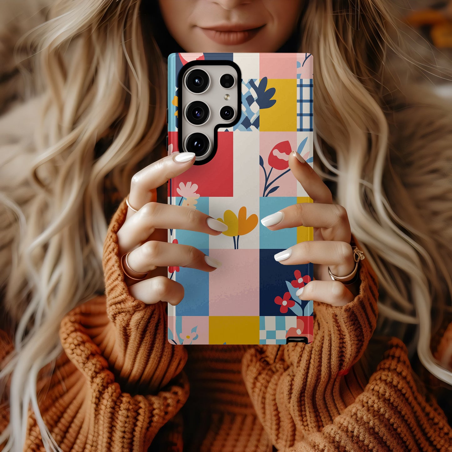 Bauhaus Pop Art Floral Patchwork Phone Case – Bold Modern Design