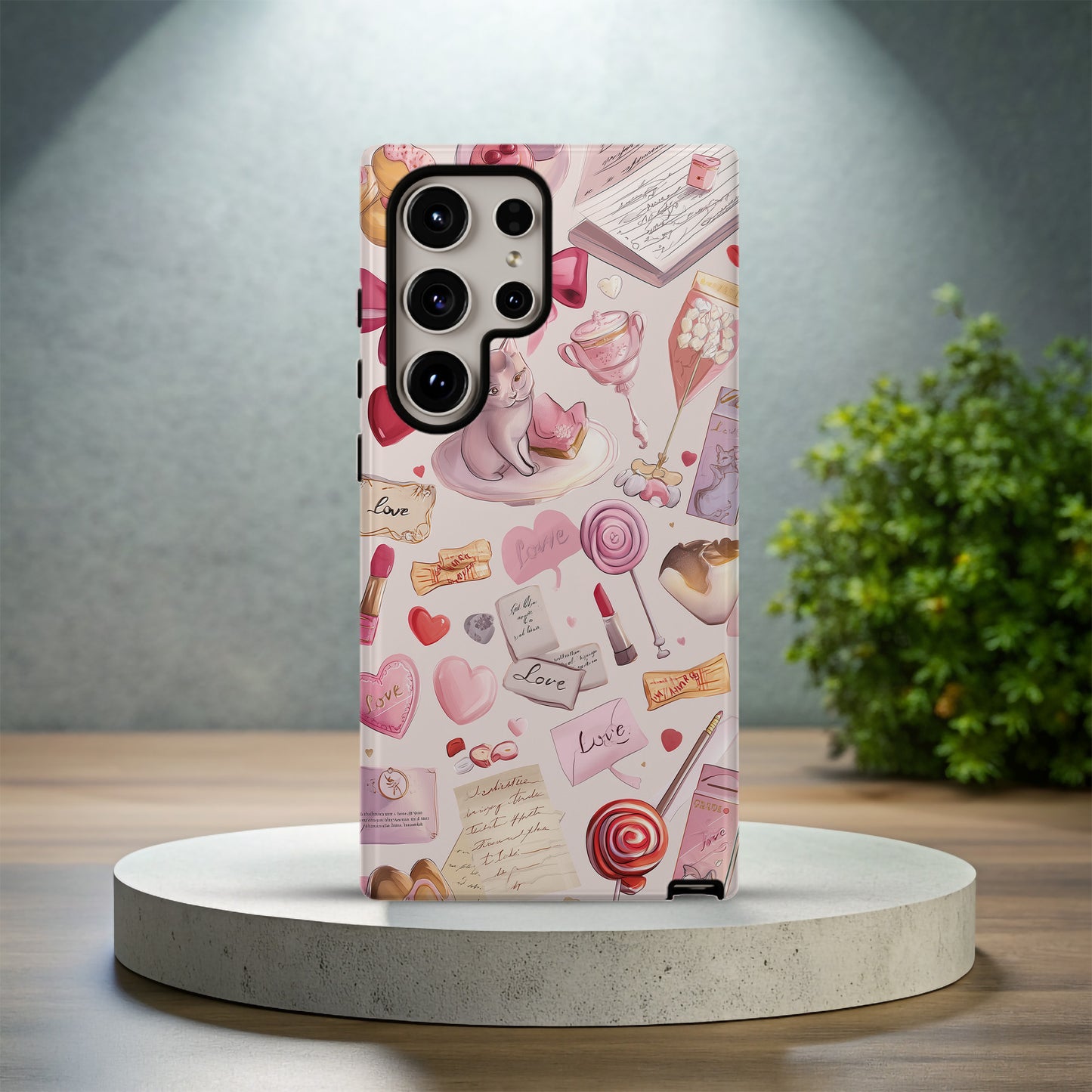 Coquette Love Letter Aesthetic Phone Case – Pink Ribbons, Cats & Sweets