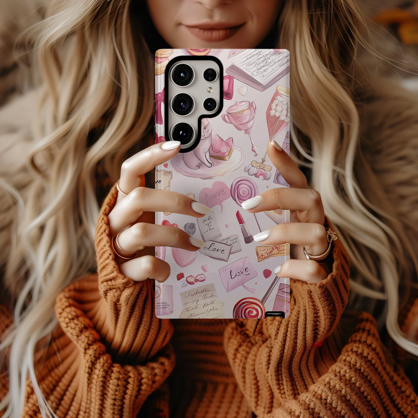 Coquette Love Letter Aesthetic Phone Case – Pink Ribbons, Cats & Sweets
