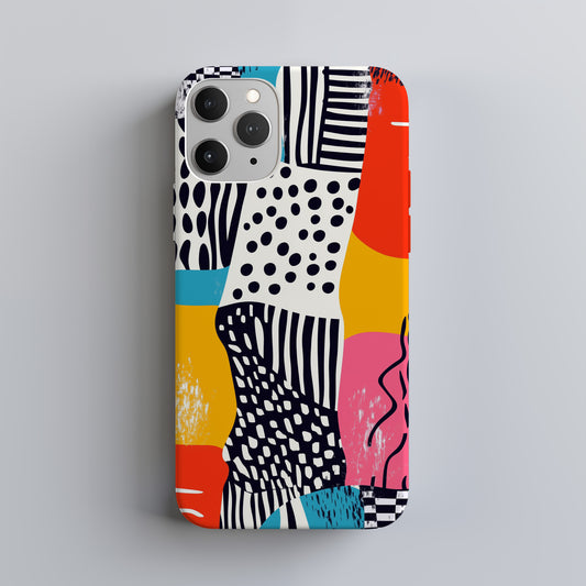 Funky Abstract Collage Phone Case – Bold Dots, Stripes & Retro Pop Colors
