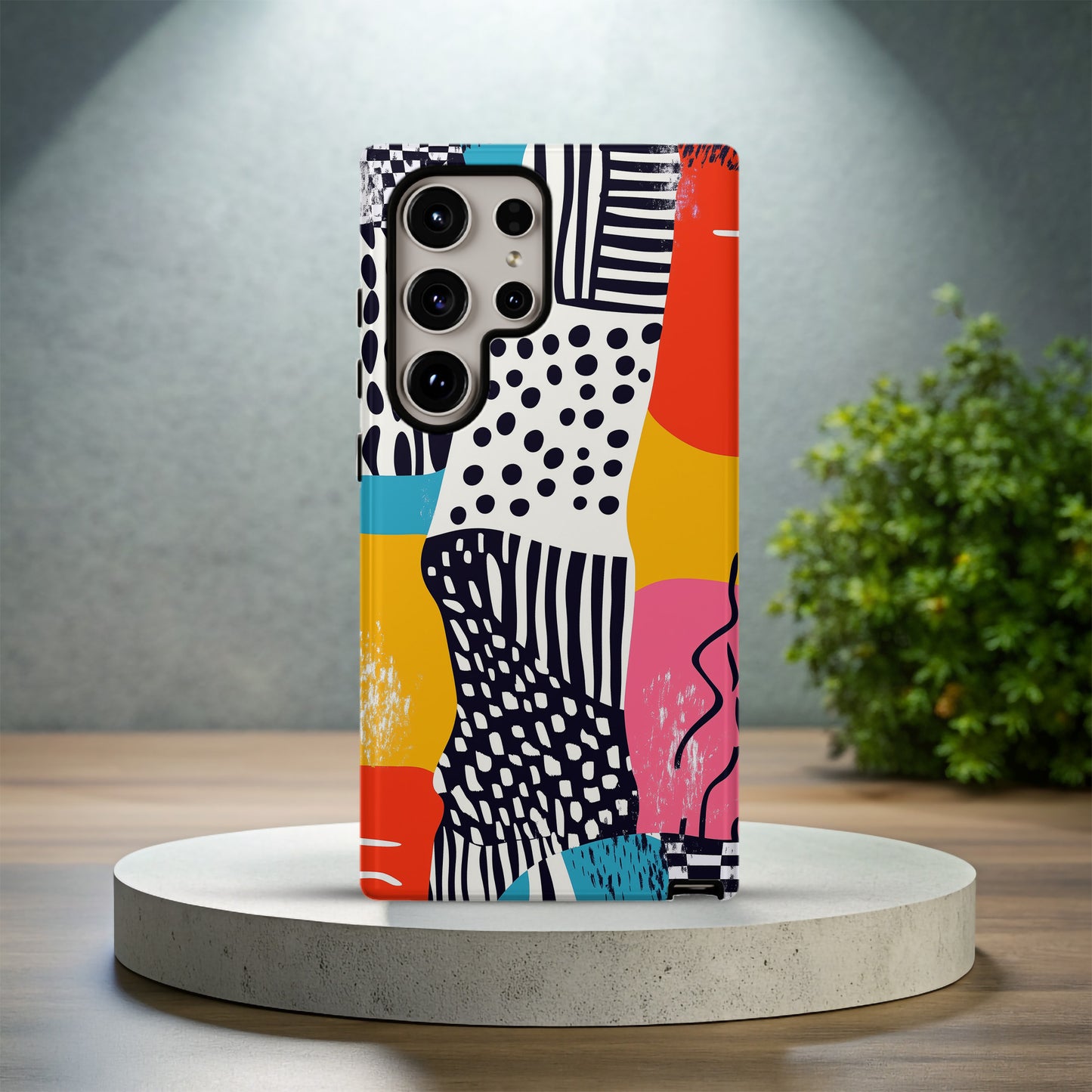 Funky Abstract Collage Phone Case – Bold Dots, Stripes & Retro Pop Colors