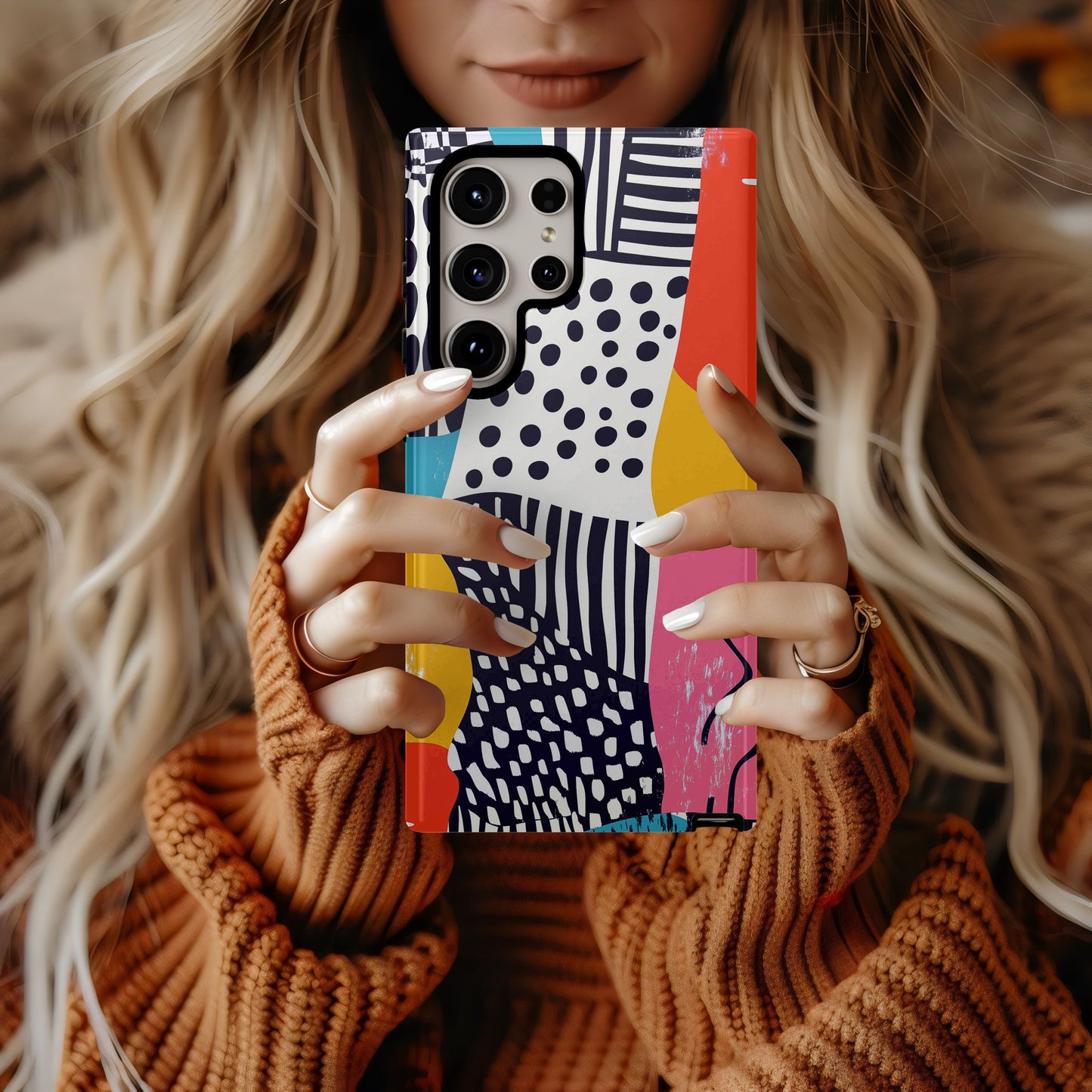 Funky Abstract Collage Phone Case – Bold Dots, Stripes & Retro Pop Colors
