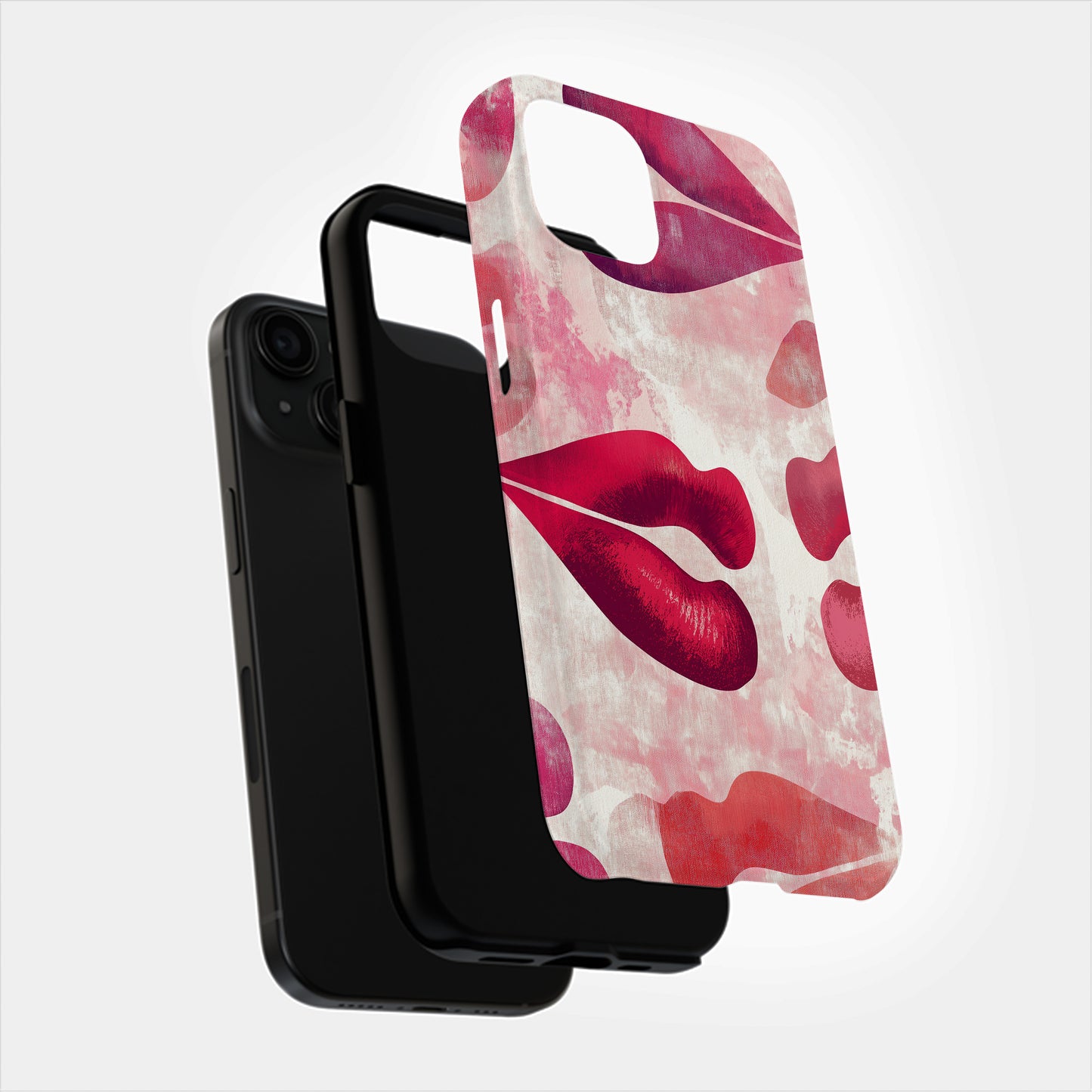 Lipstick Kiss Print Phone Case – Bold Red Lips on Pink Watercolor