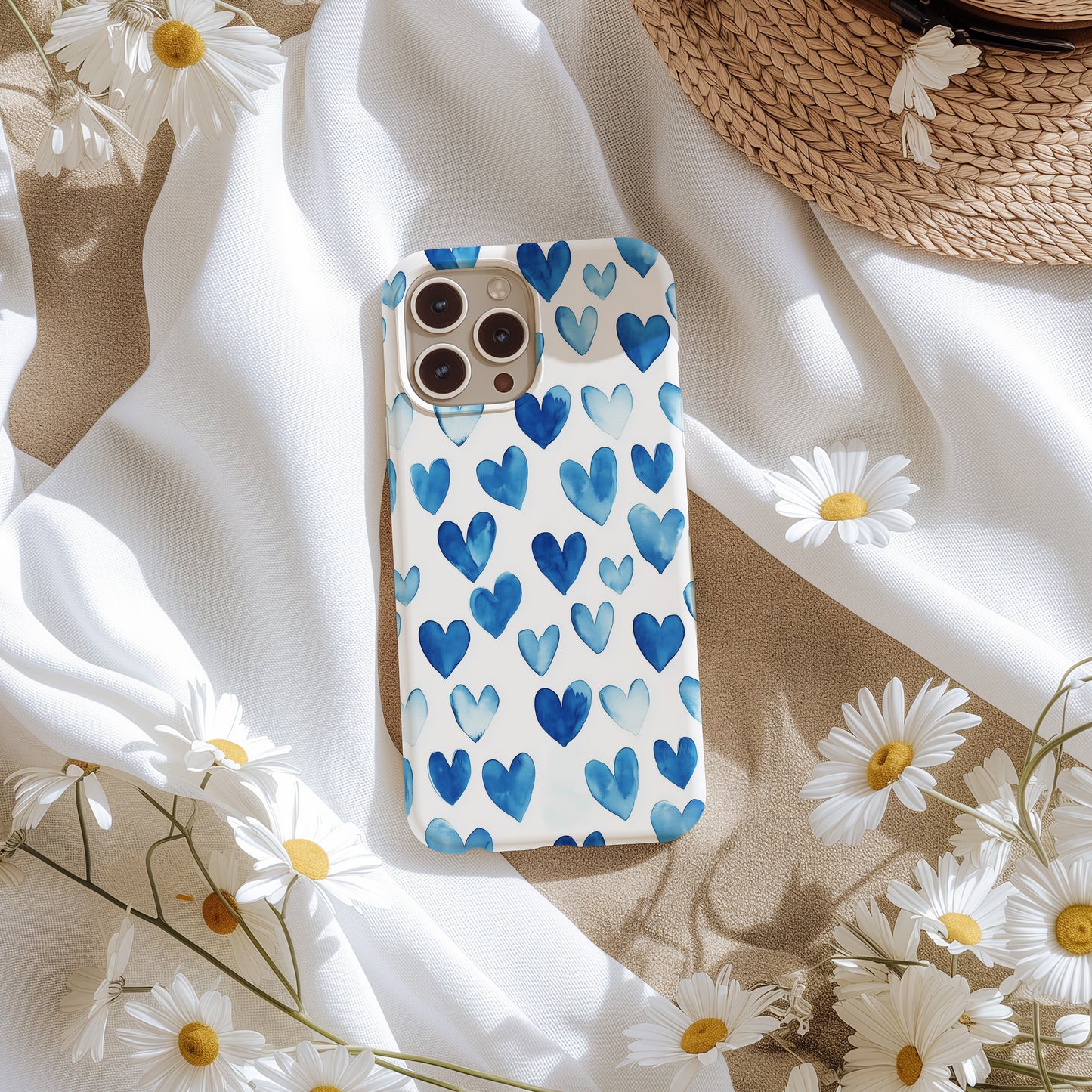 Blue Watercolor Heart Phone Case – Minimalist Hand-Painted Pattern