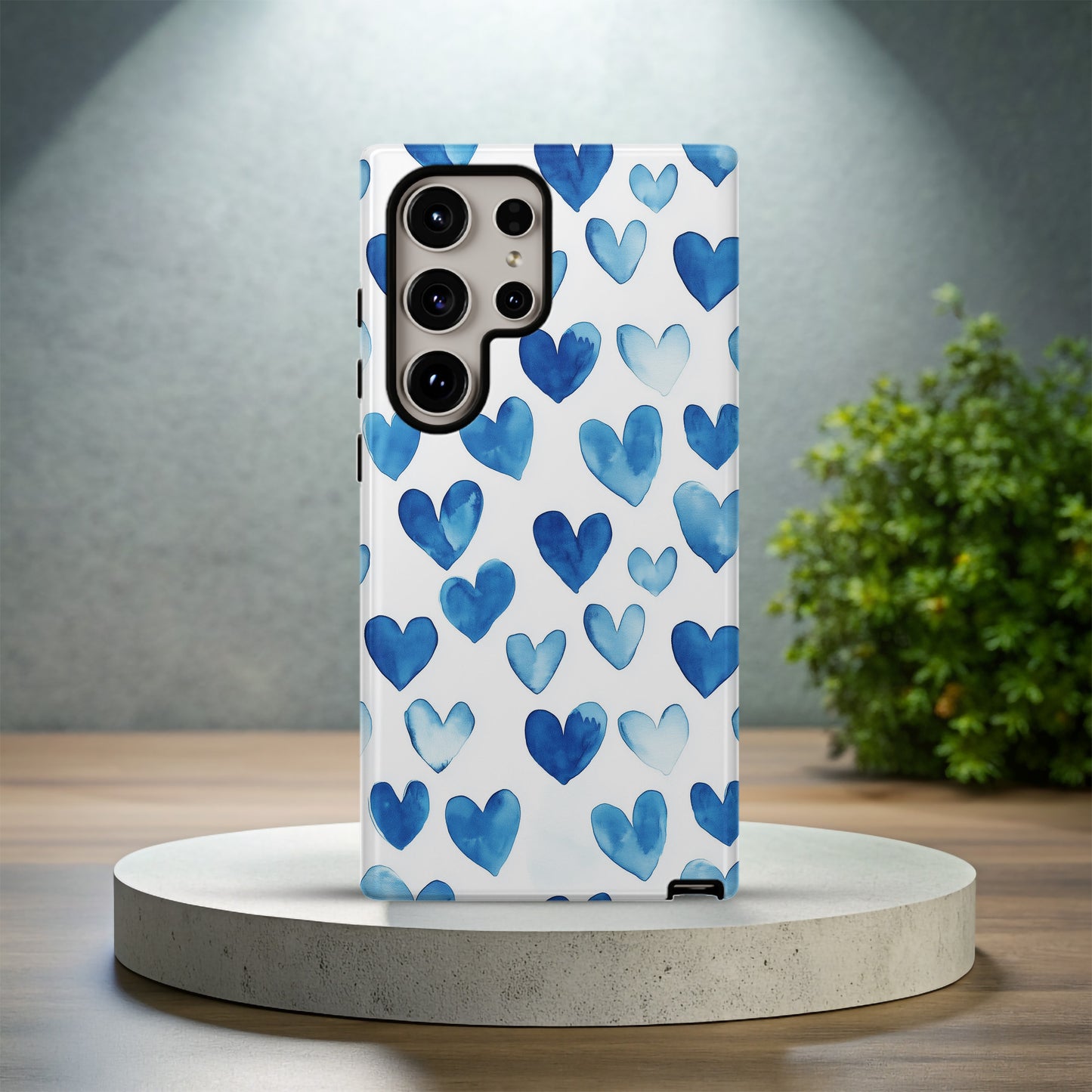 Blue Watercolor Heart Phone Case – Minimalist Hand-Painted Pattern