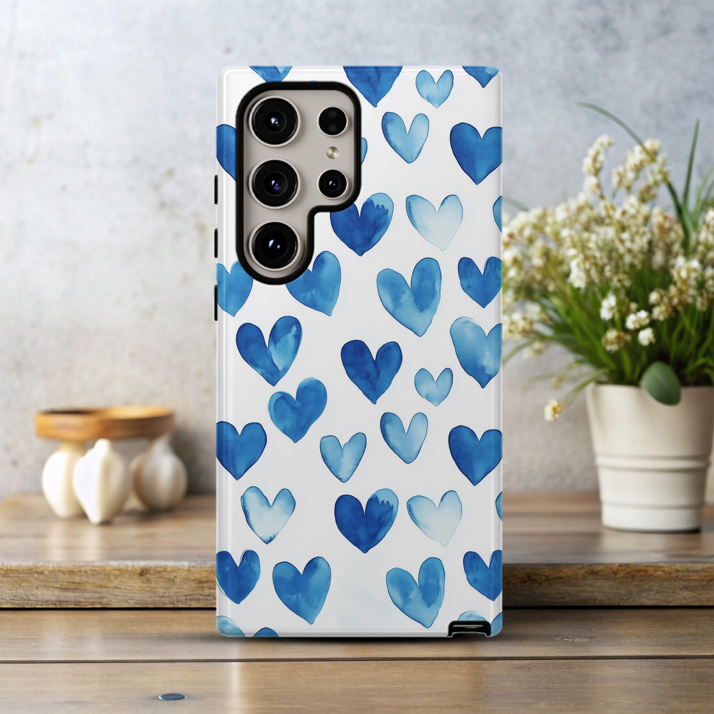 Blue Watercolor Heart Phone Case – Minimalist Hand-Painted Pattern