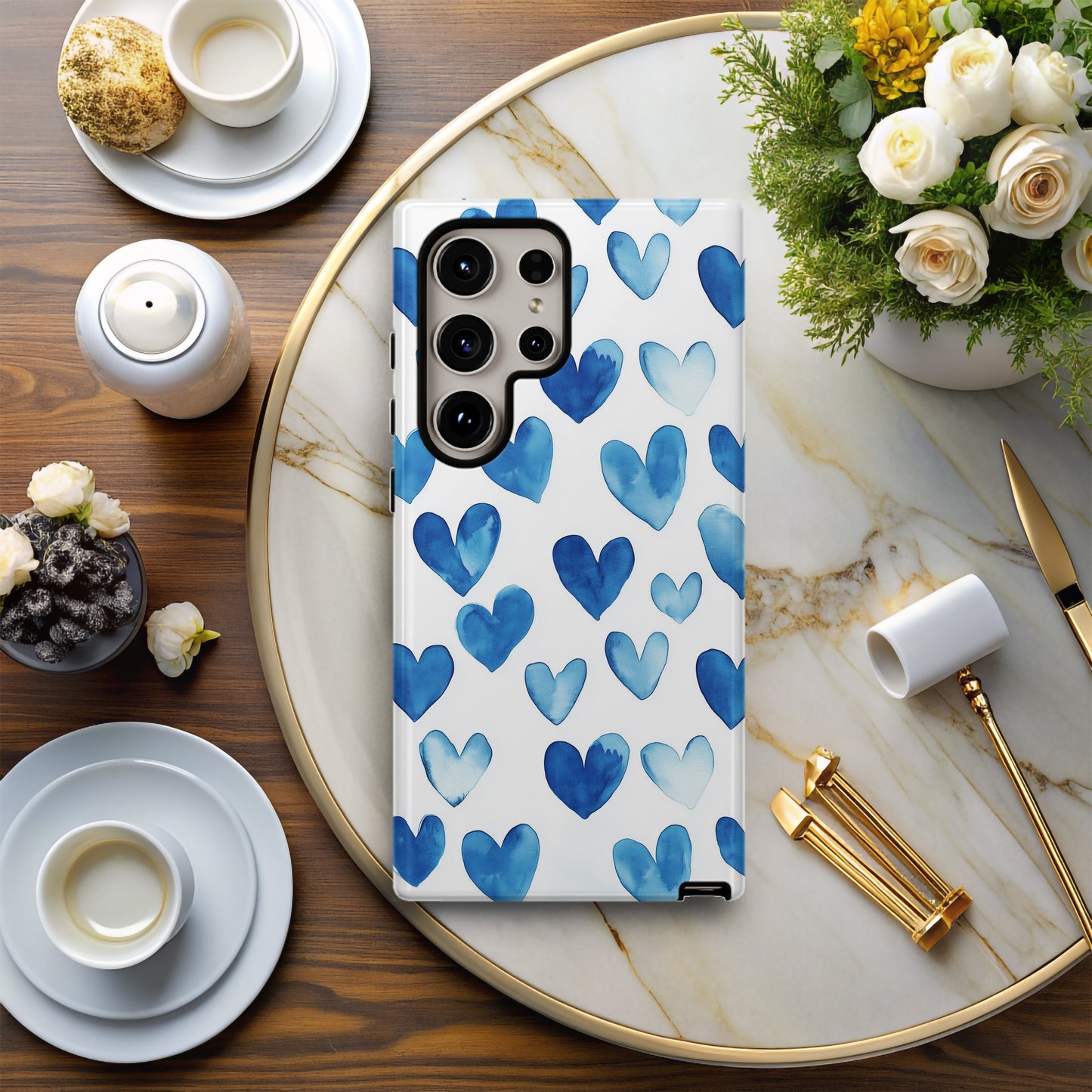 Blue Watercolor Heart Phone Case – Minimalist Hand-Painted Pattern