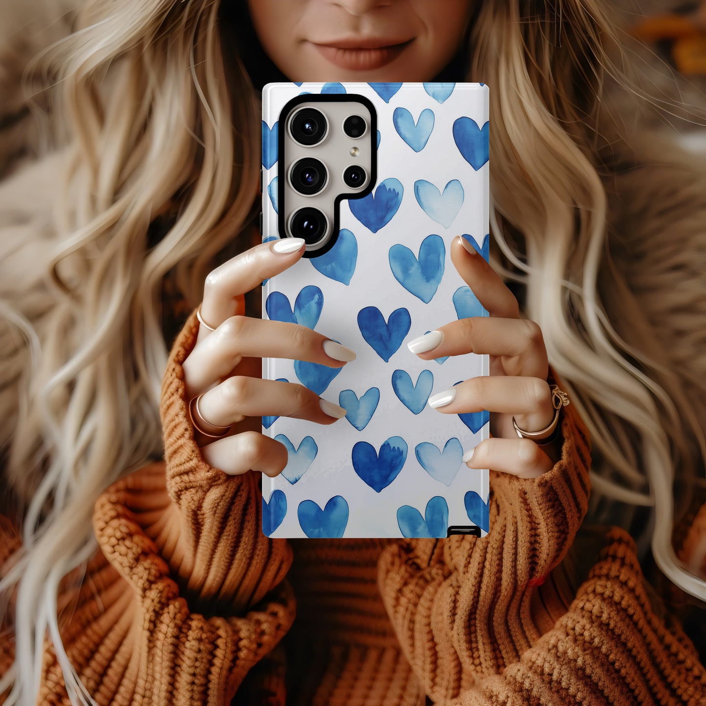 Blue Watercolor Heart Phone Case – Minimalist Hand-Painted Pattern