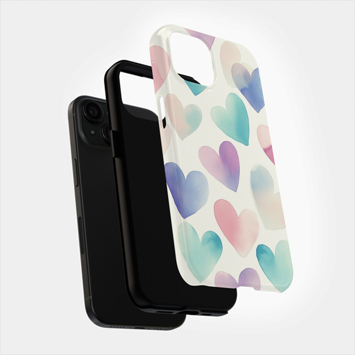 Pastel Watercolor Hearts Phone Case – Soft Romantic Blush