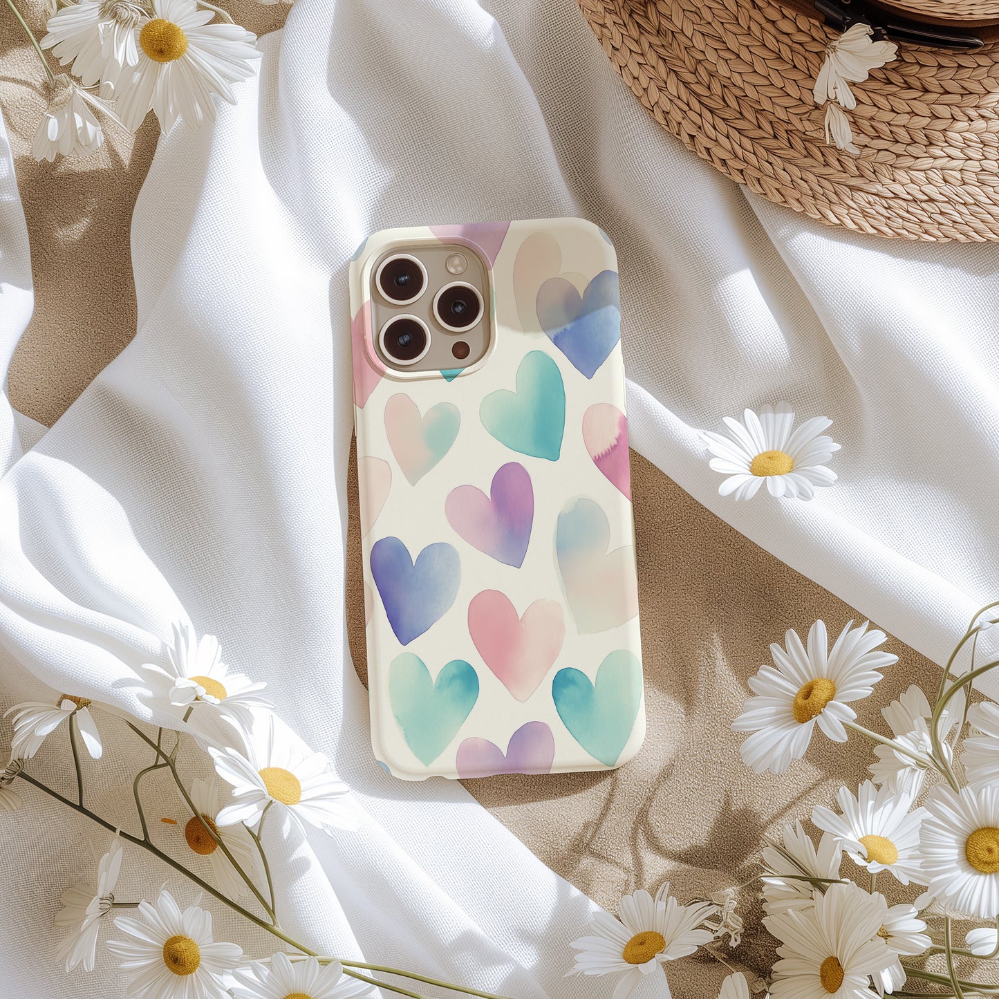 Pastel Watercolor Hearts Phone Case – Soft Romantic Blush