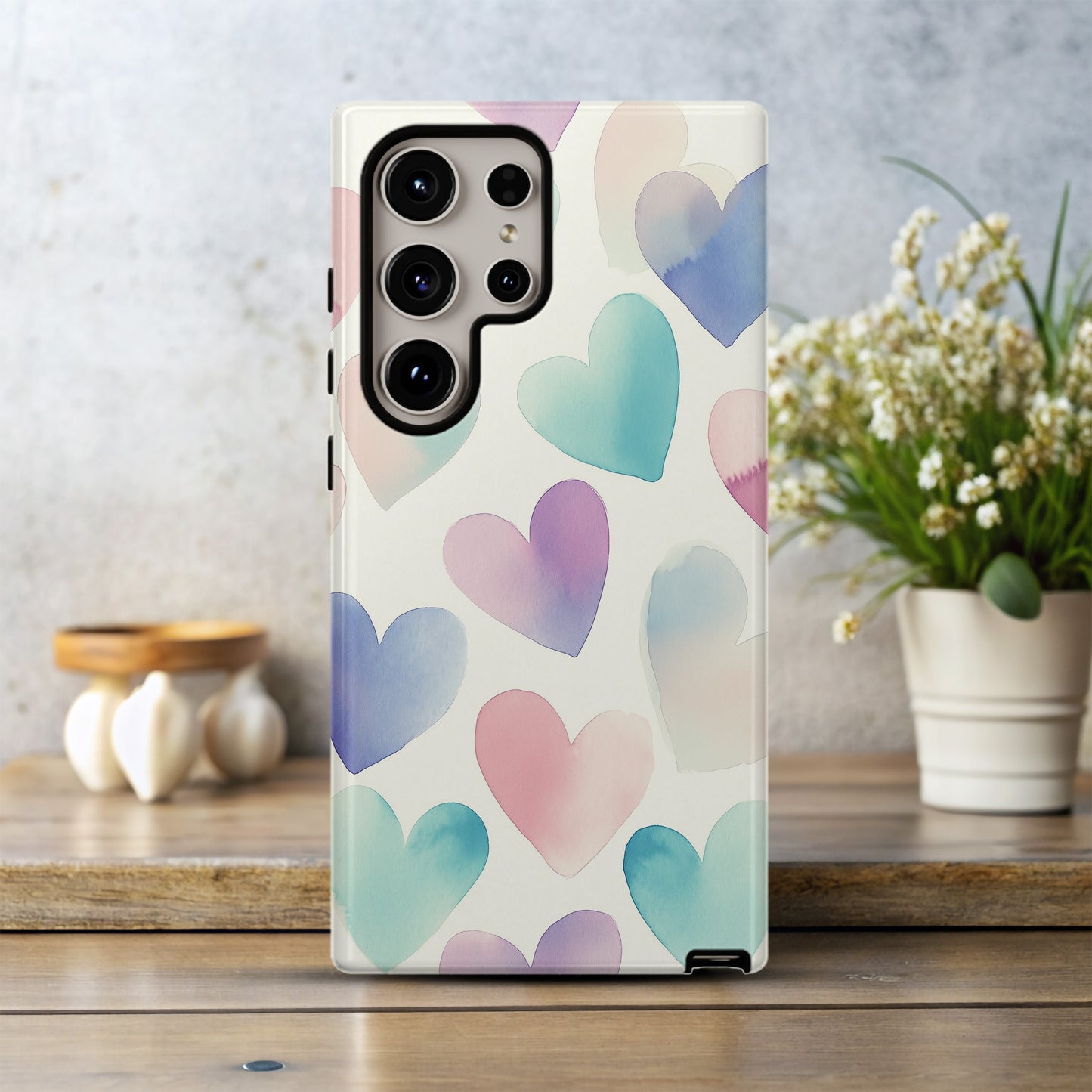 Pastel Watercolor Hearts Phone Case – Soft Romantic Blush