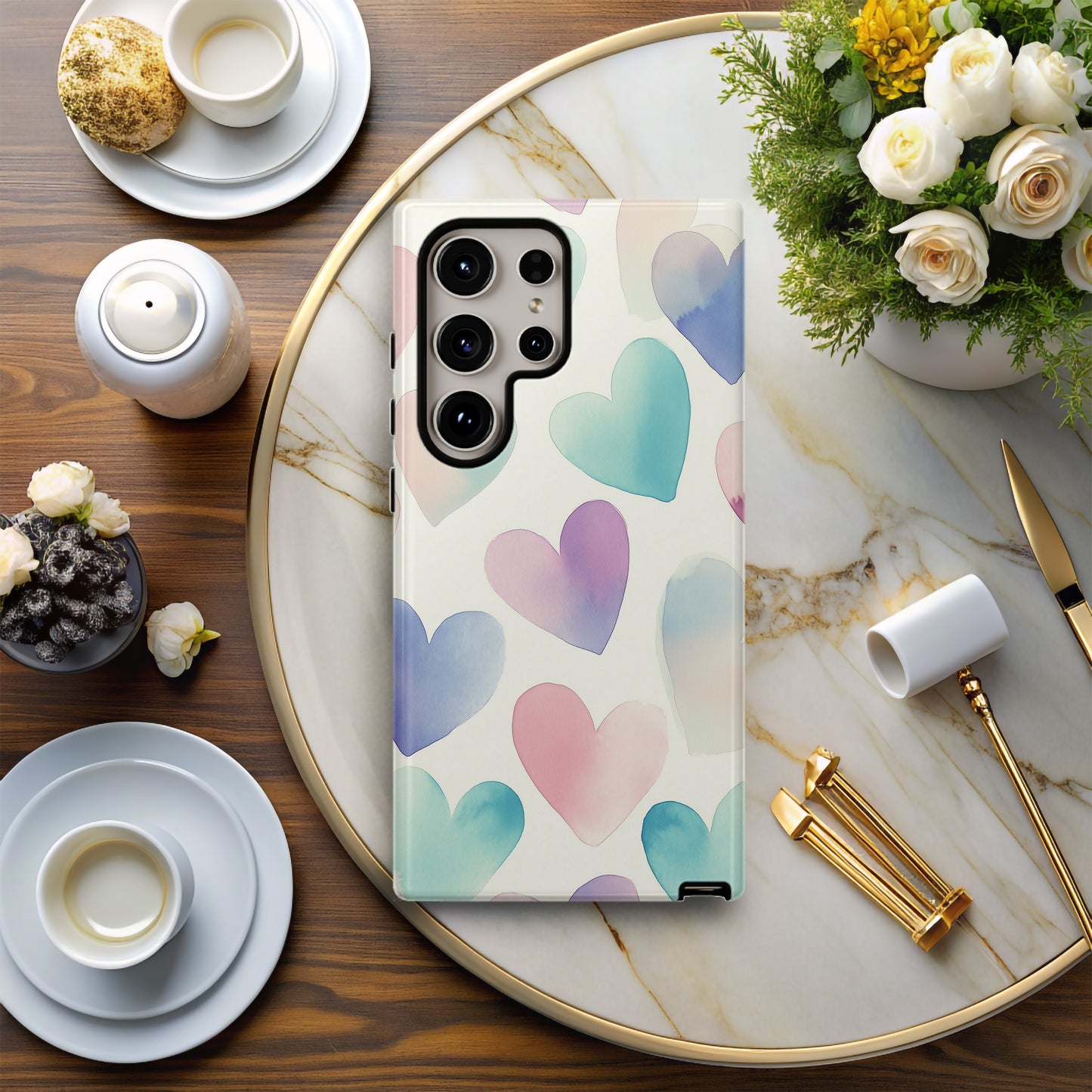 Pastel Watercolor Hearts Phone Case – Soft Romantic Blush