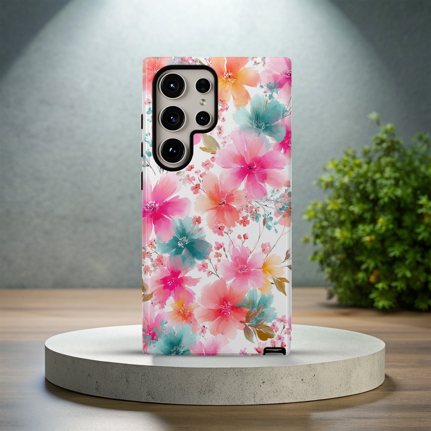 Bright Watercolor Blossom Phone Case – Soft Pink & Teal Floral Design