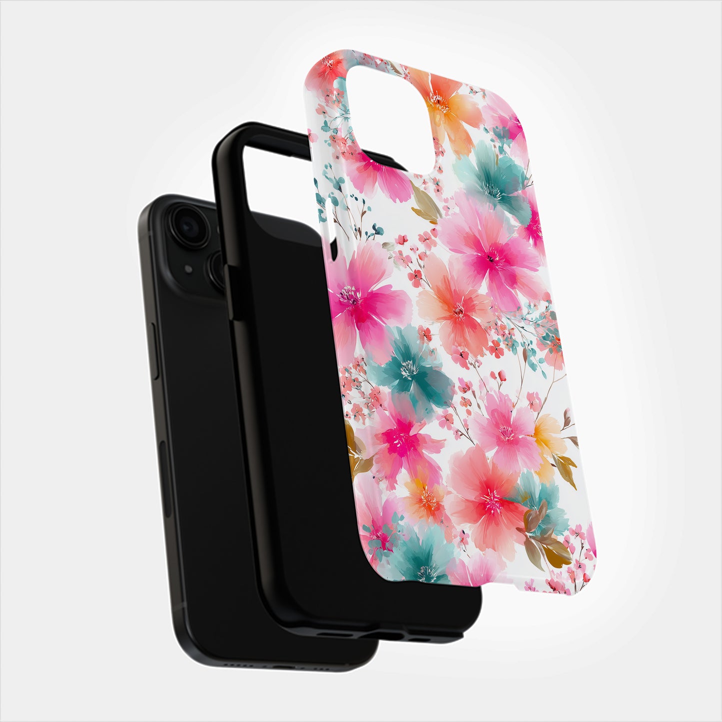 Bright Watercolor Blossom Phone Case – Soft Pink & Teal Floral Design