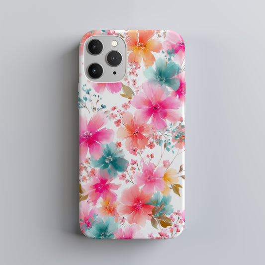 Bright Watercolor Blossom Phone Case – Soft Pink & Teal Floral Design