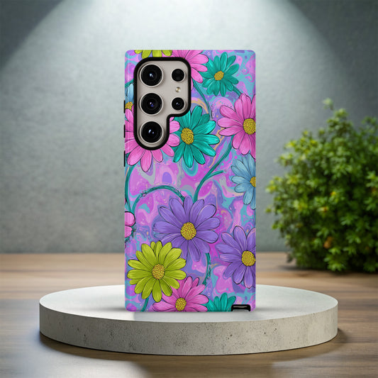 Electric Daisy Swirl Case – Y2K Retro Flower Power in Neon Pastels