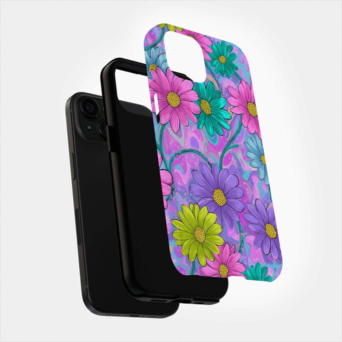 Electric Daisy Swirl Case – Y2K Retro Flower Power in Neon Pastels