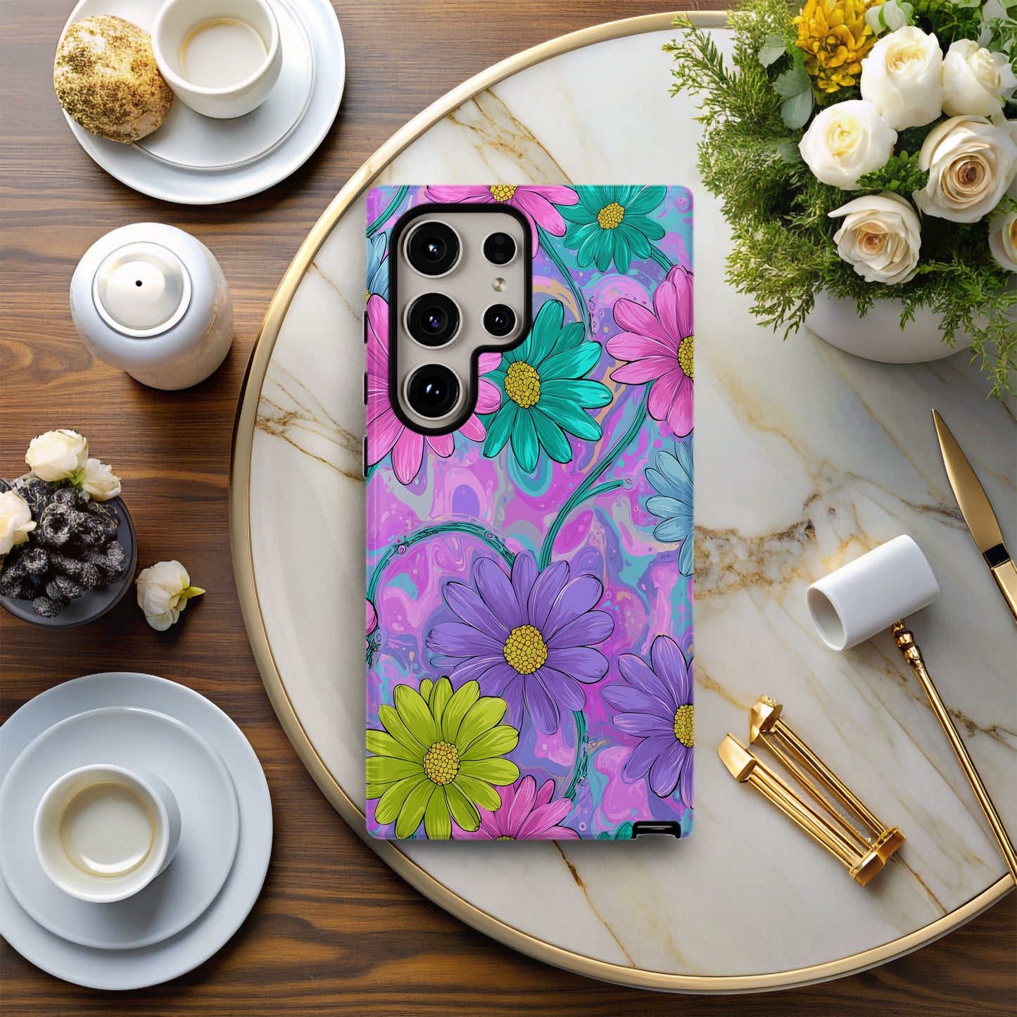 Electric Daisy Swirl Case – Y2K Retro Flower Power in Neon Pastels