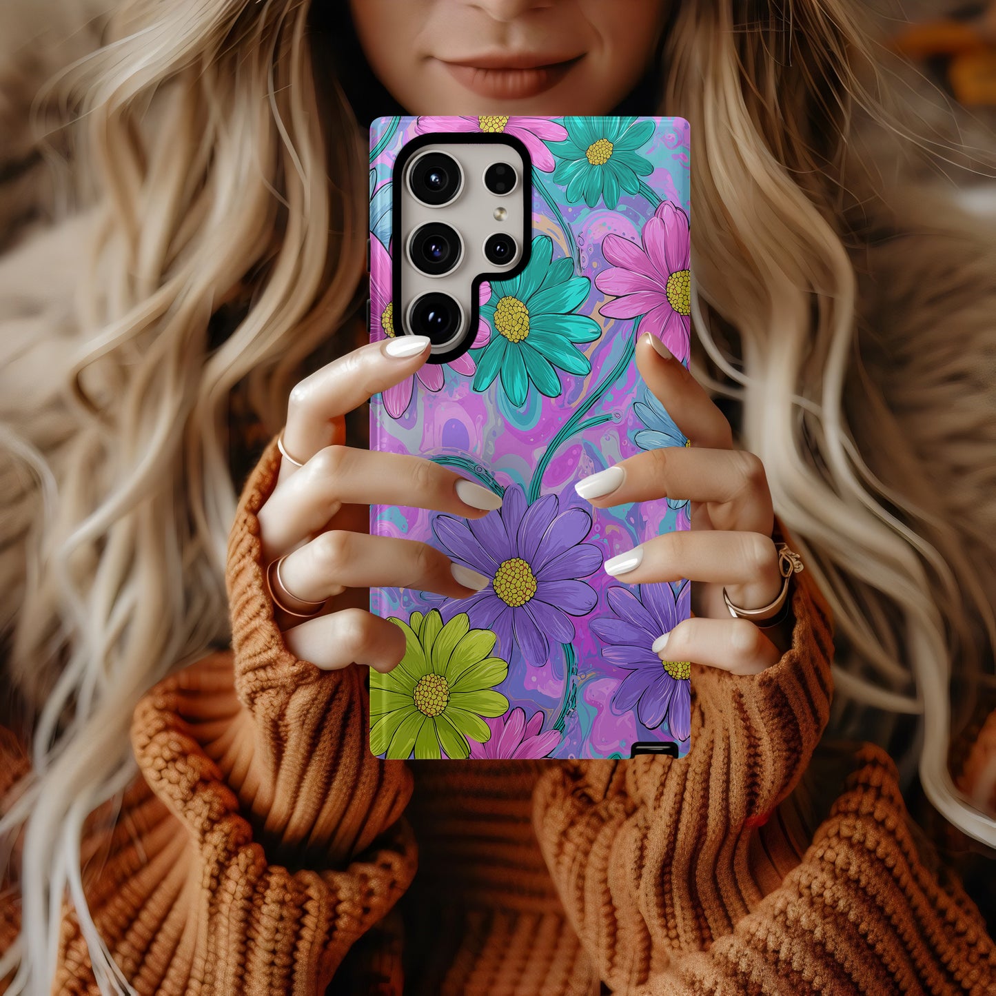 Electric Daisy Swirl Case – Y2K Retro Flower Power in Neon Pastels