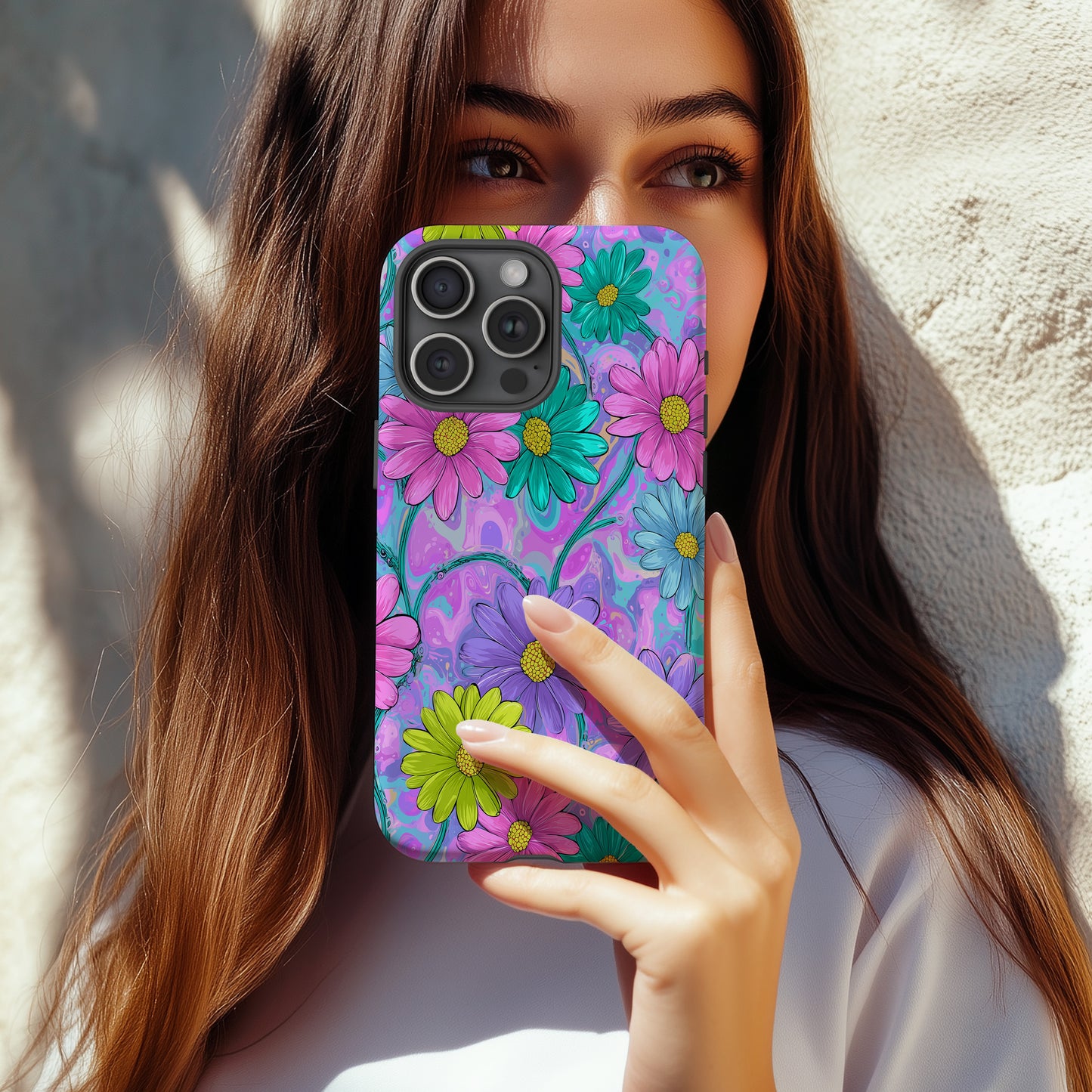 Electric Daisy Swirl Case – Y2K Retro Flower Power in Neon Pastels