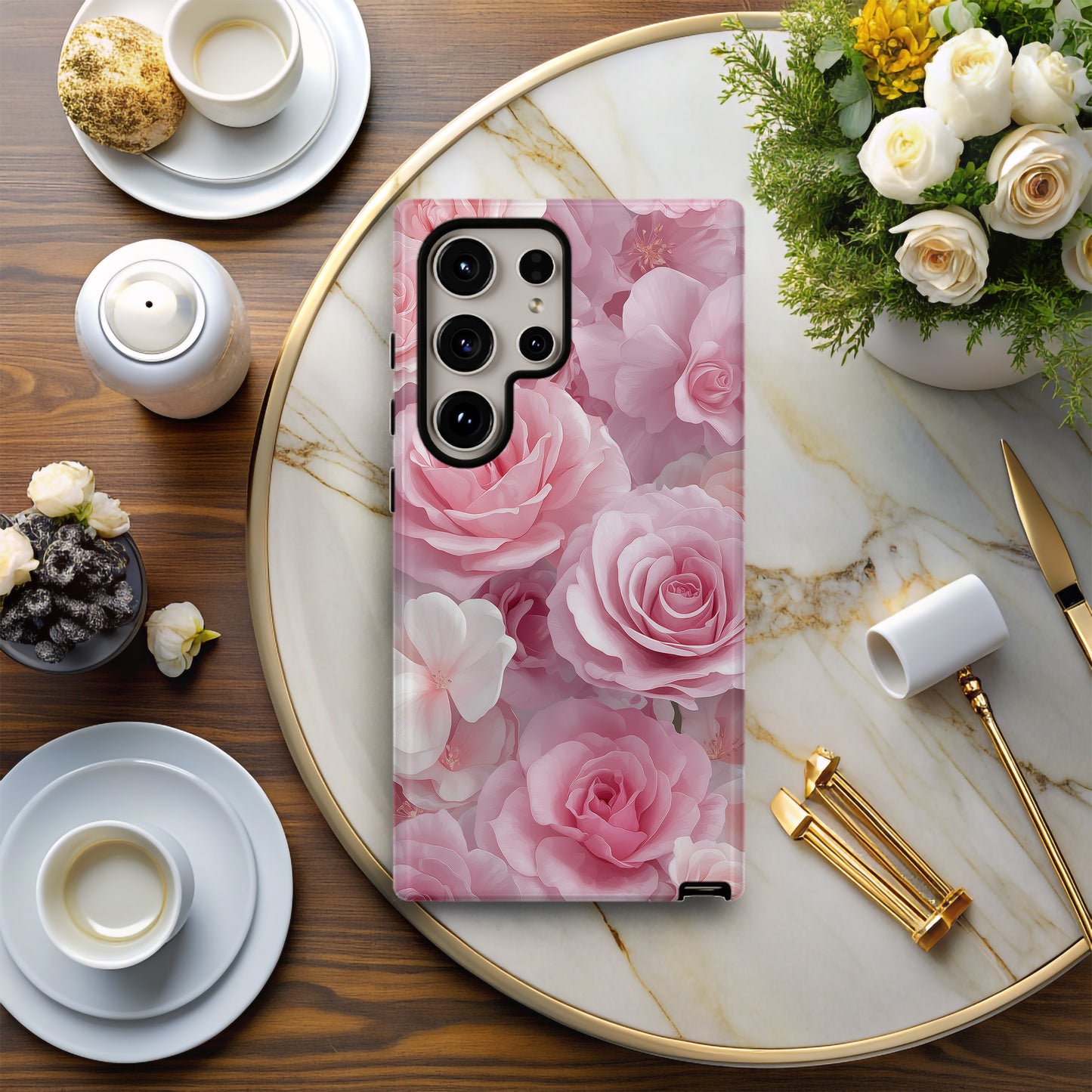 Blush Bloom Luxe Case – Soft Pink Rose Cascade in Ice Cream Tones