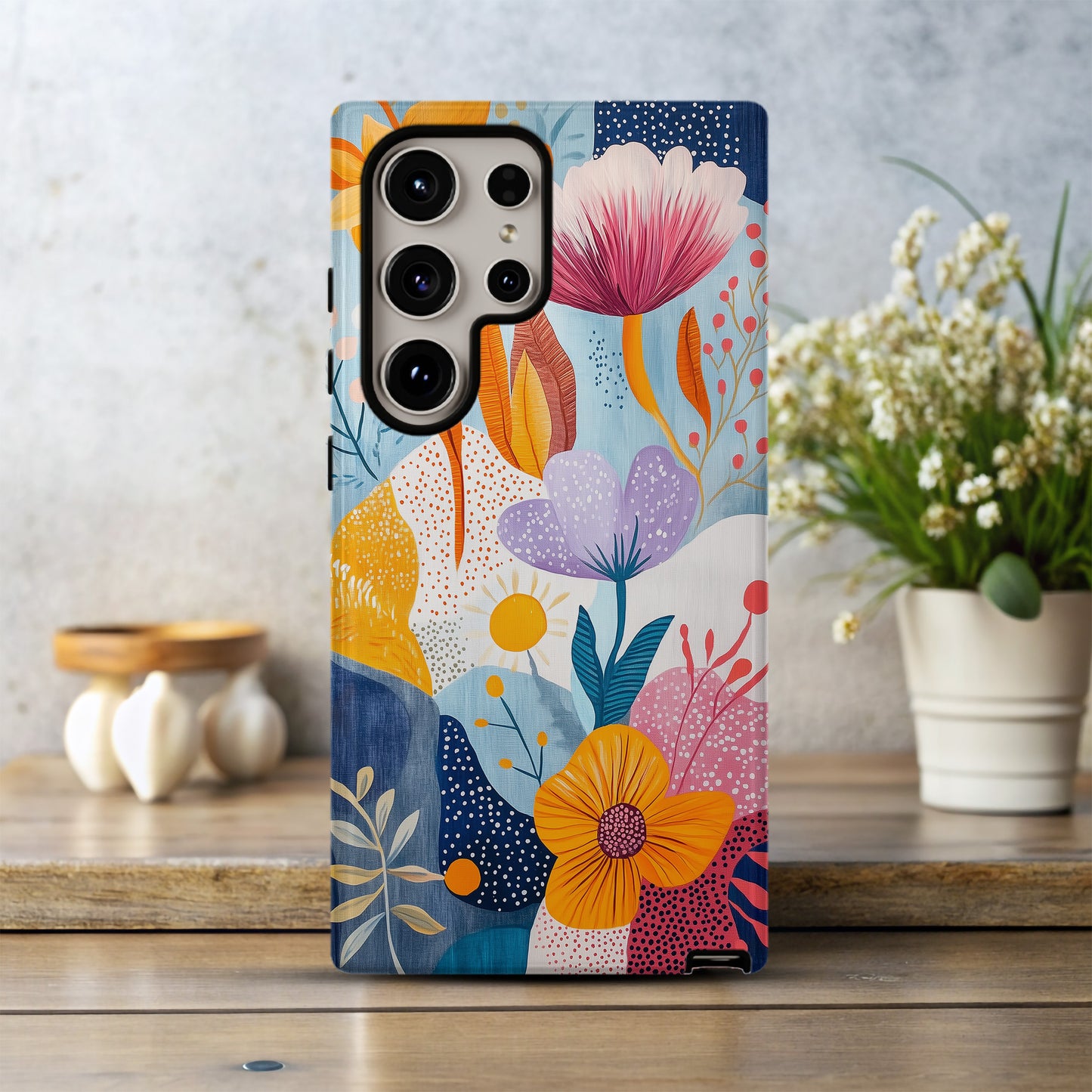 Boho Bloom Collage Case – Whimsical Hand-Painted Floral Folk Art
