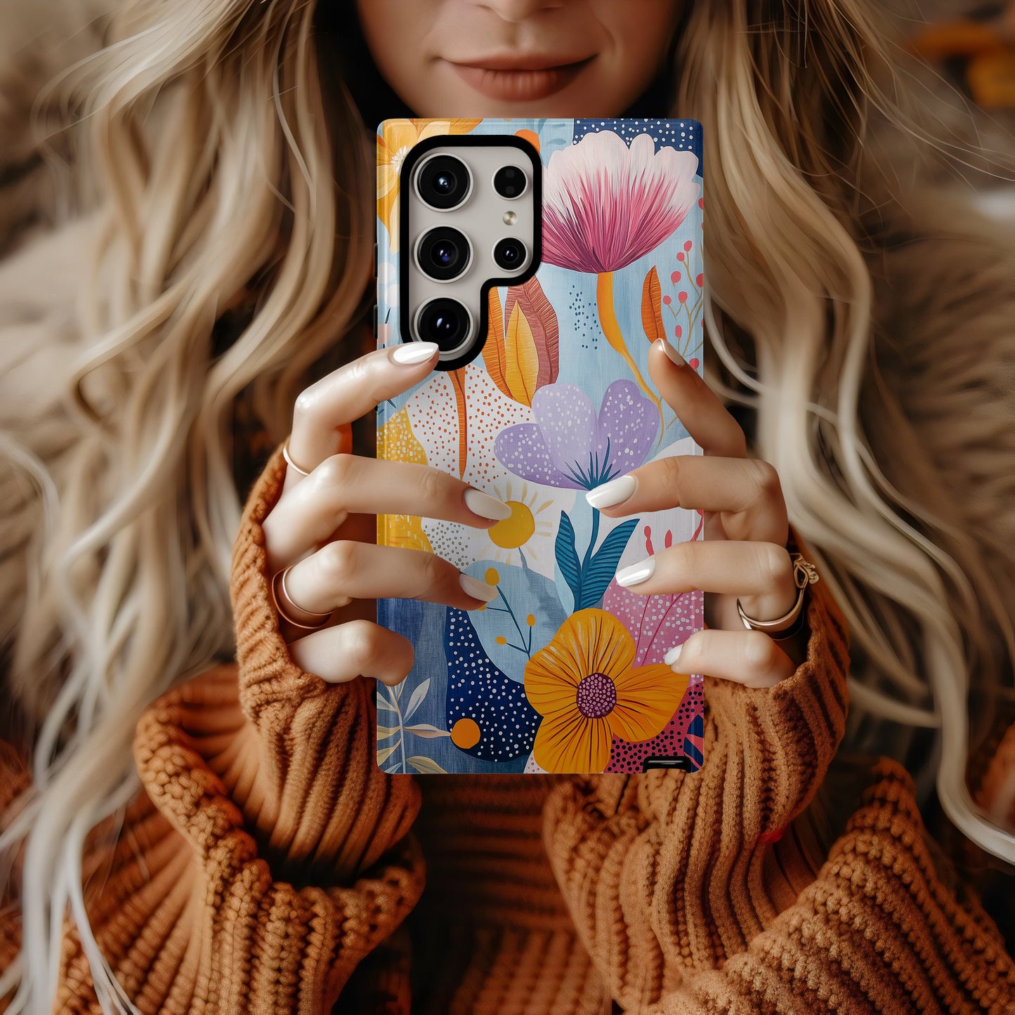 Boho Bloom Collage Case – Whimsical Hand-Painted Floral Folk Art
