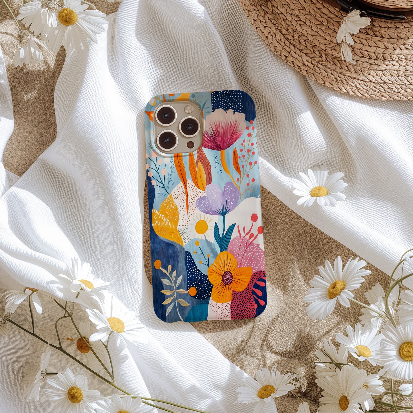 Boho Bloom Collage Case – Whimsical Hand-Painted Floral Folk Art