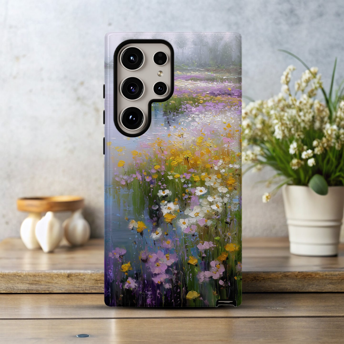 Whispers by the River Case – Soft Wildflower Landscape in Impressionist Pastels