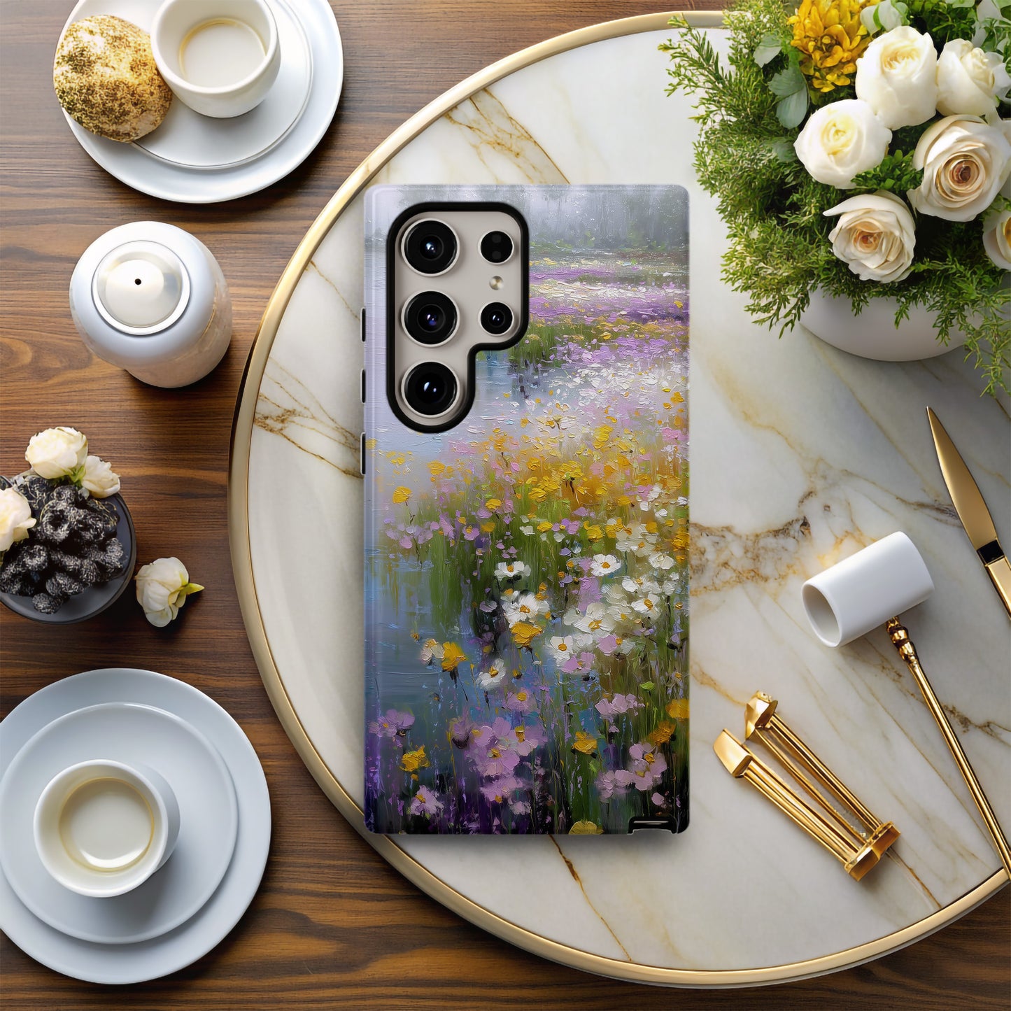 Whispers by the River Case – Soft Wildflower Landscape in Impressionist Pastels