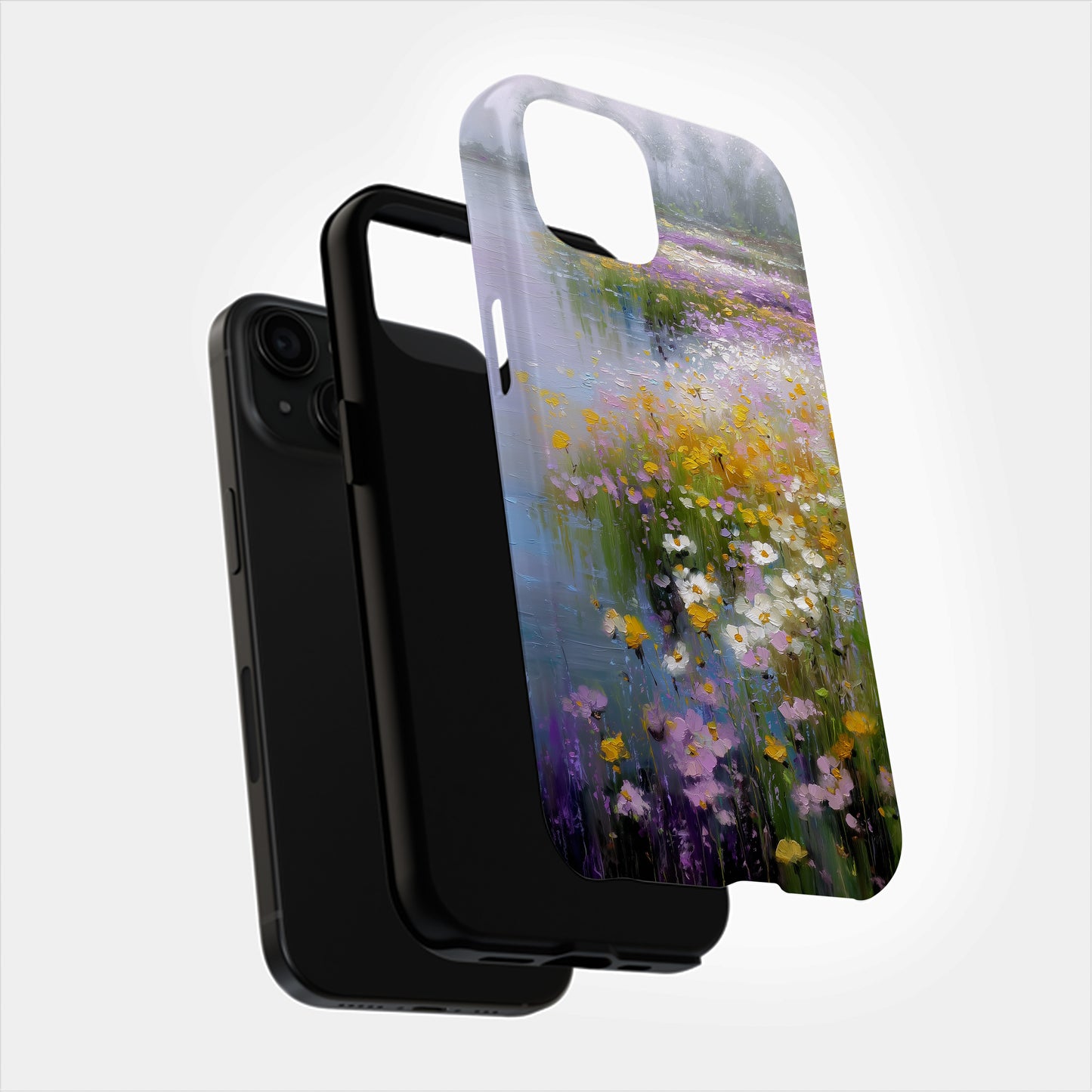 Whispers by the River Case – Soft Wildflower Landscape in Impressionist Pastels