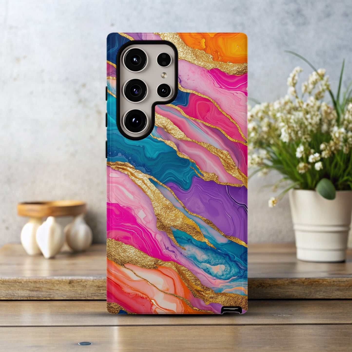 Golden Glam Marble Case – Vivid Swirl with Luxe Metallic Accents