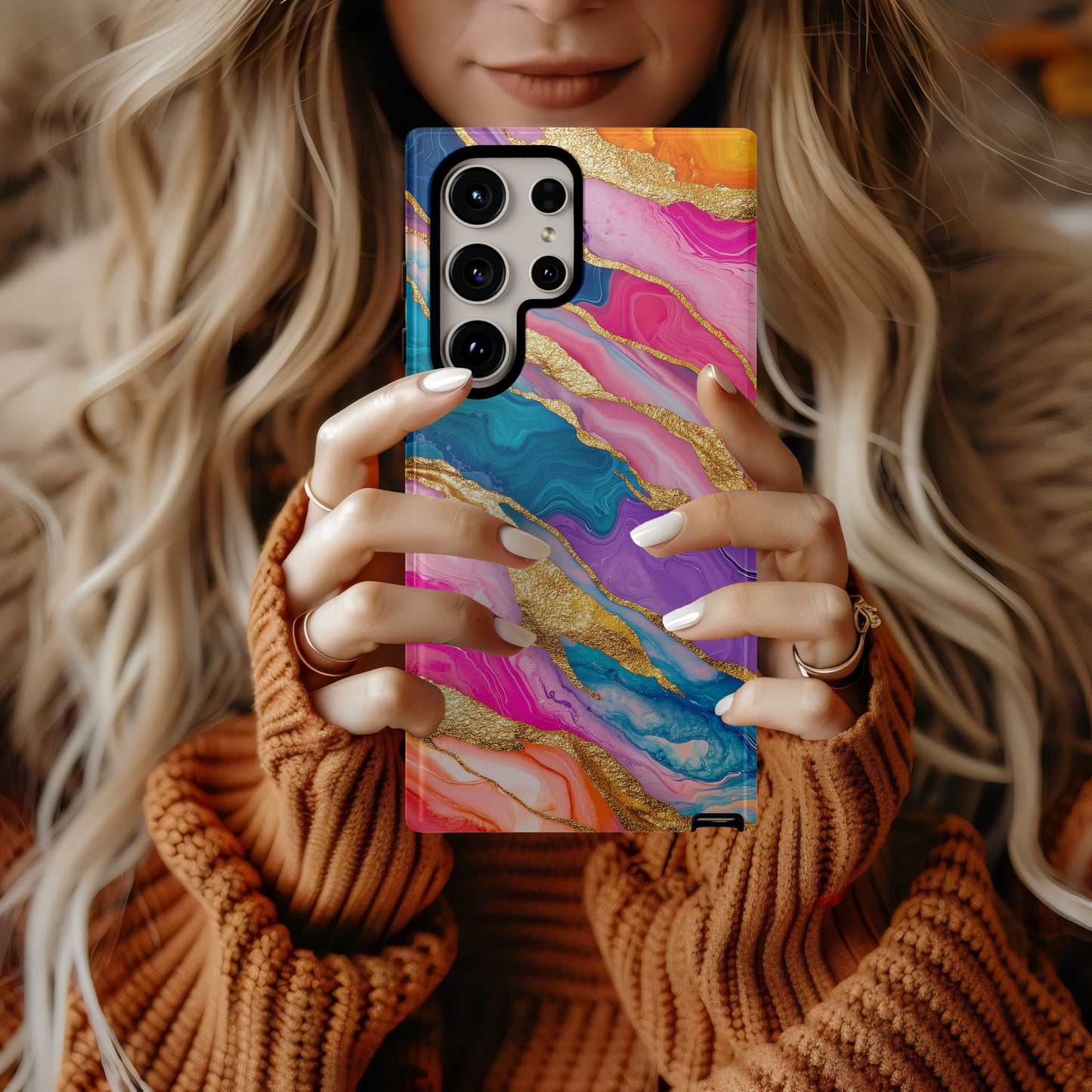 Golden Glam Marble Case – Vivid Swirl with Luxe Metallic Accents
