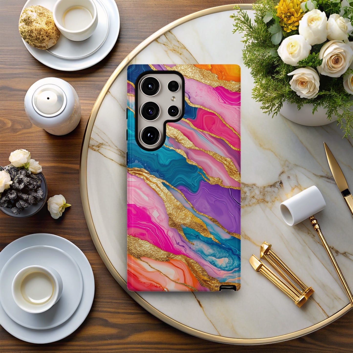 Golden Glam Marble Case – Vivid Swirl with Luxe Metallic Accents