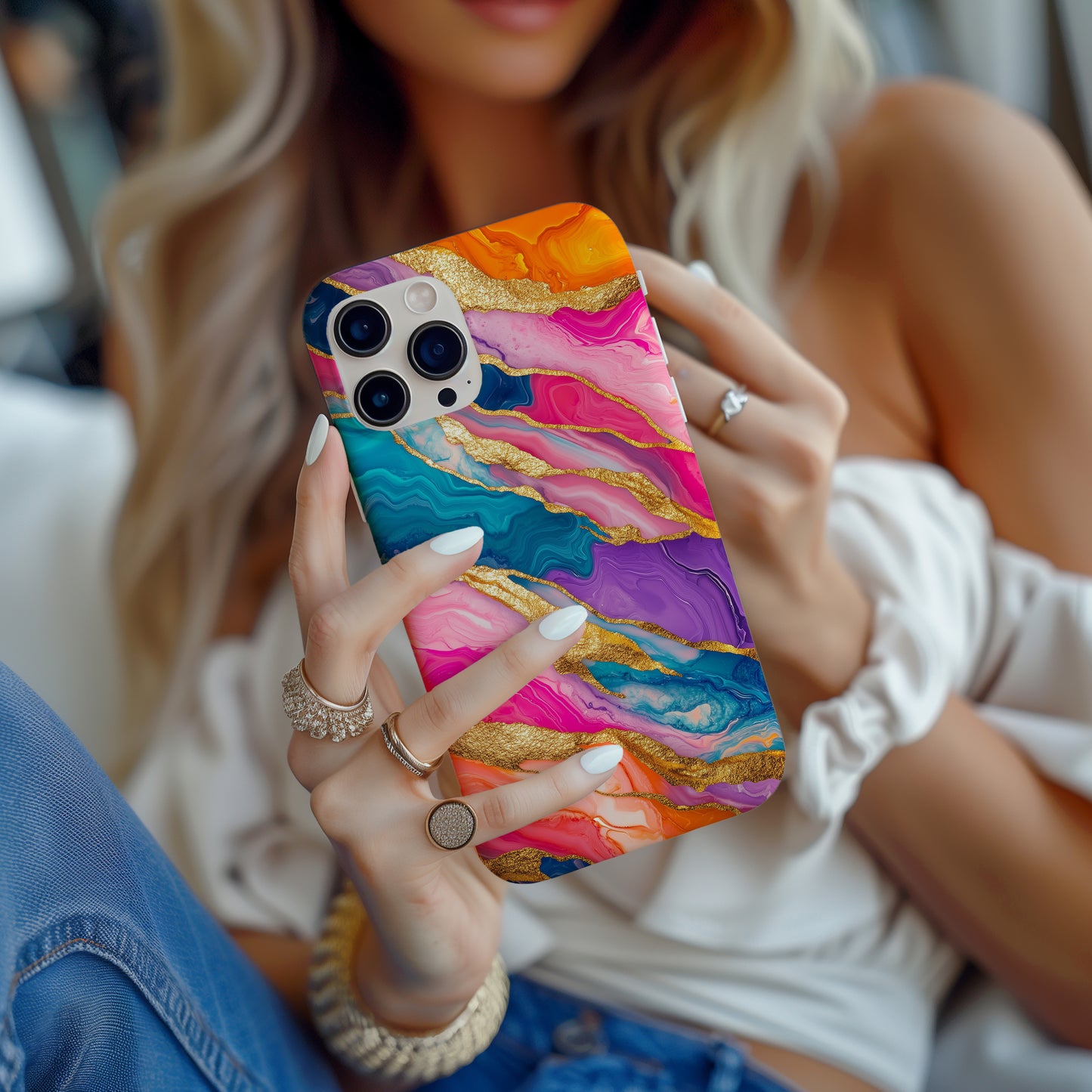 Golden Glam Marble Case – Vivid Swirl with Luxe Metallic Accents