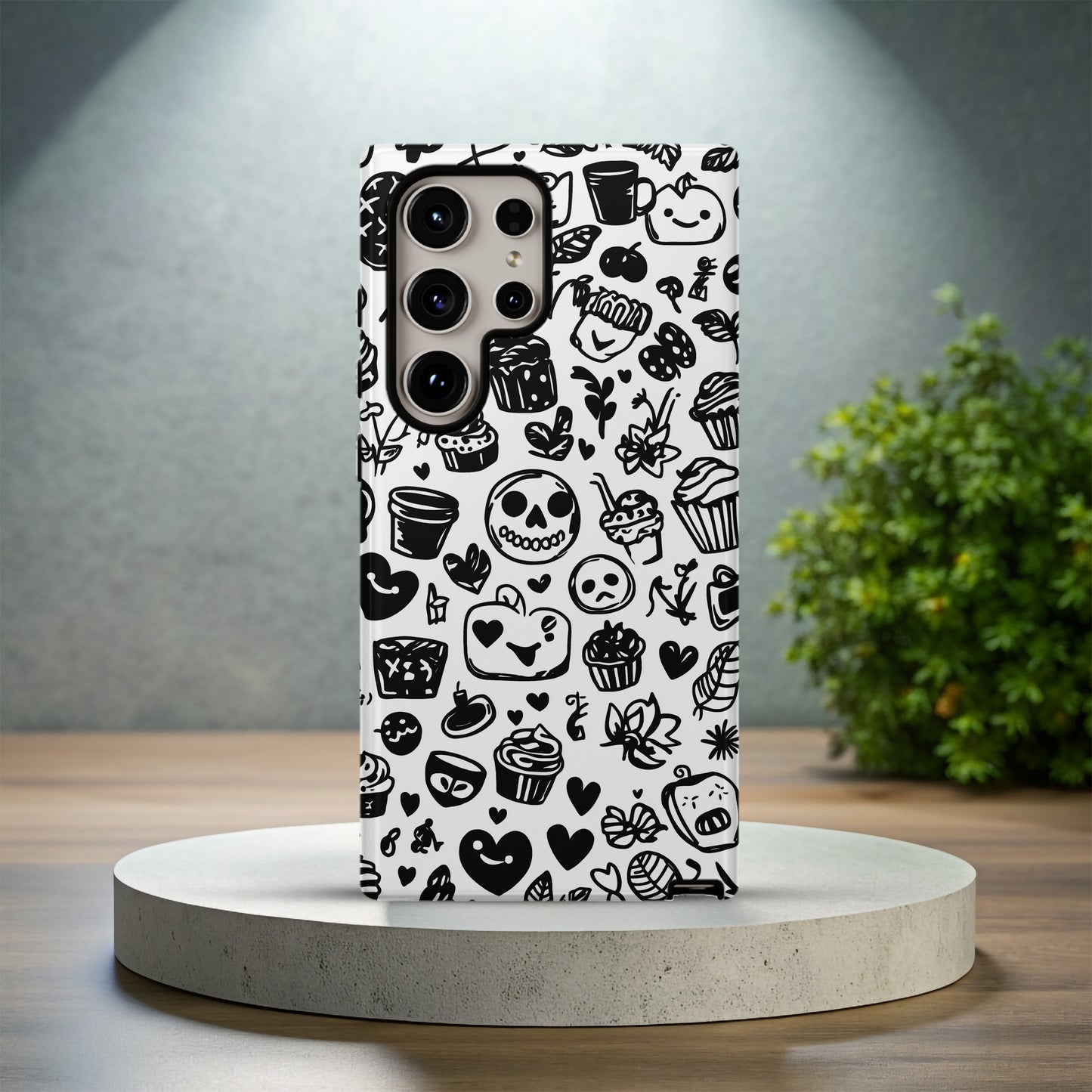 Kooky Doodle Chaos Case – Black & White Hand-Drawn Icon Collage