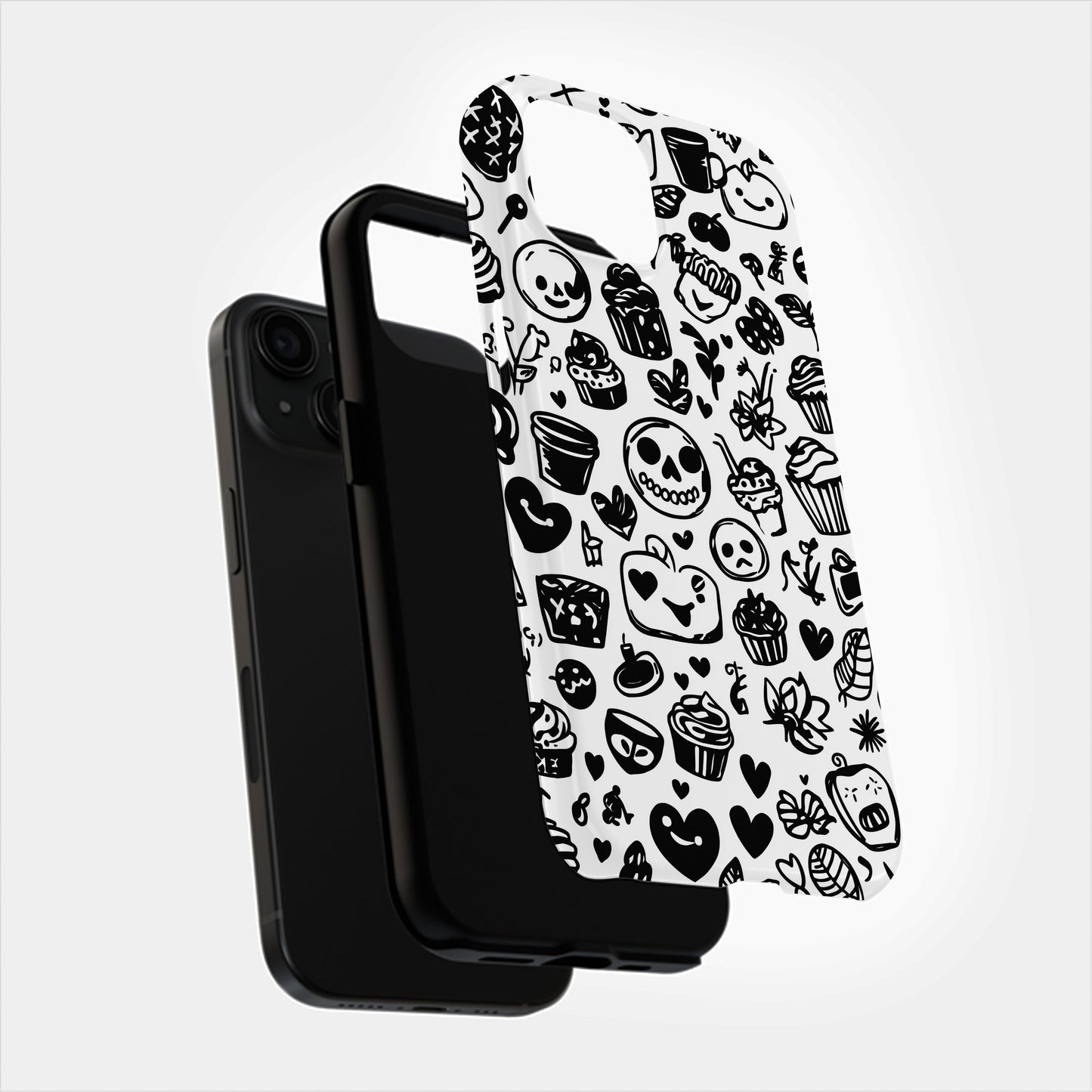 Kooky Doodle Chaos Case – Black & White Hand-Drawn Icon Collage