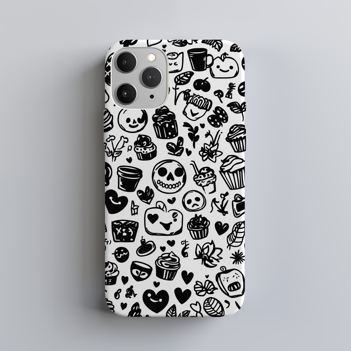 Kooky Doodle Chaos Case – Black & White Hand-Drawn Icon Collage